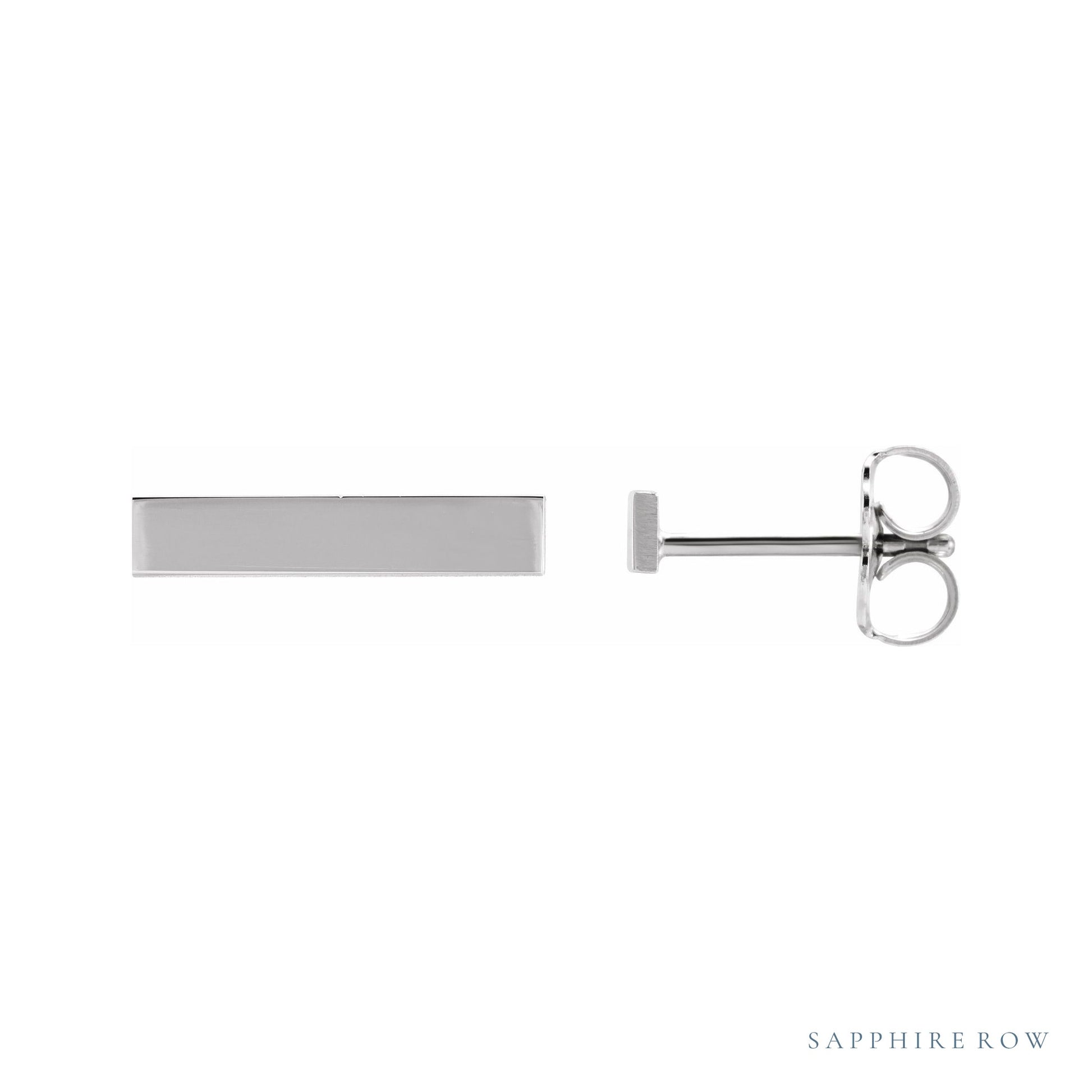 Sapphire Row Engravable Bar Earrings - 14K White Gold