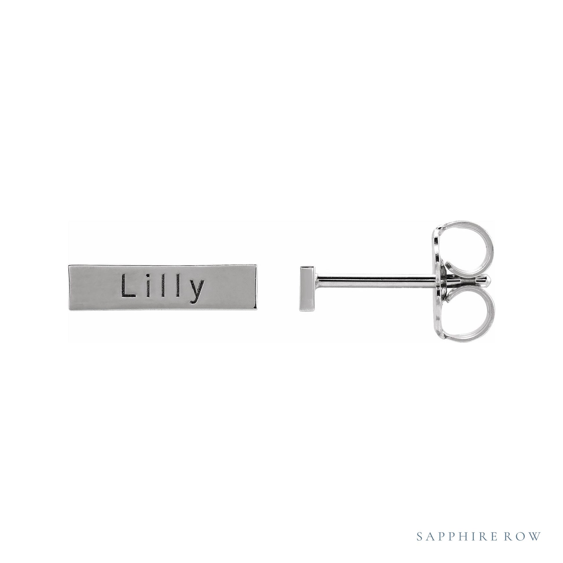 Sapphire Row Engravable Bar Earrings - 14K White Gold (view 3)
