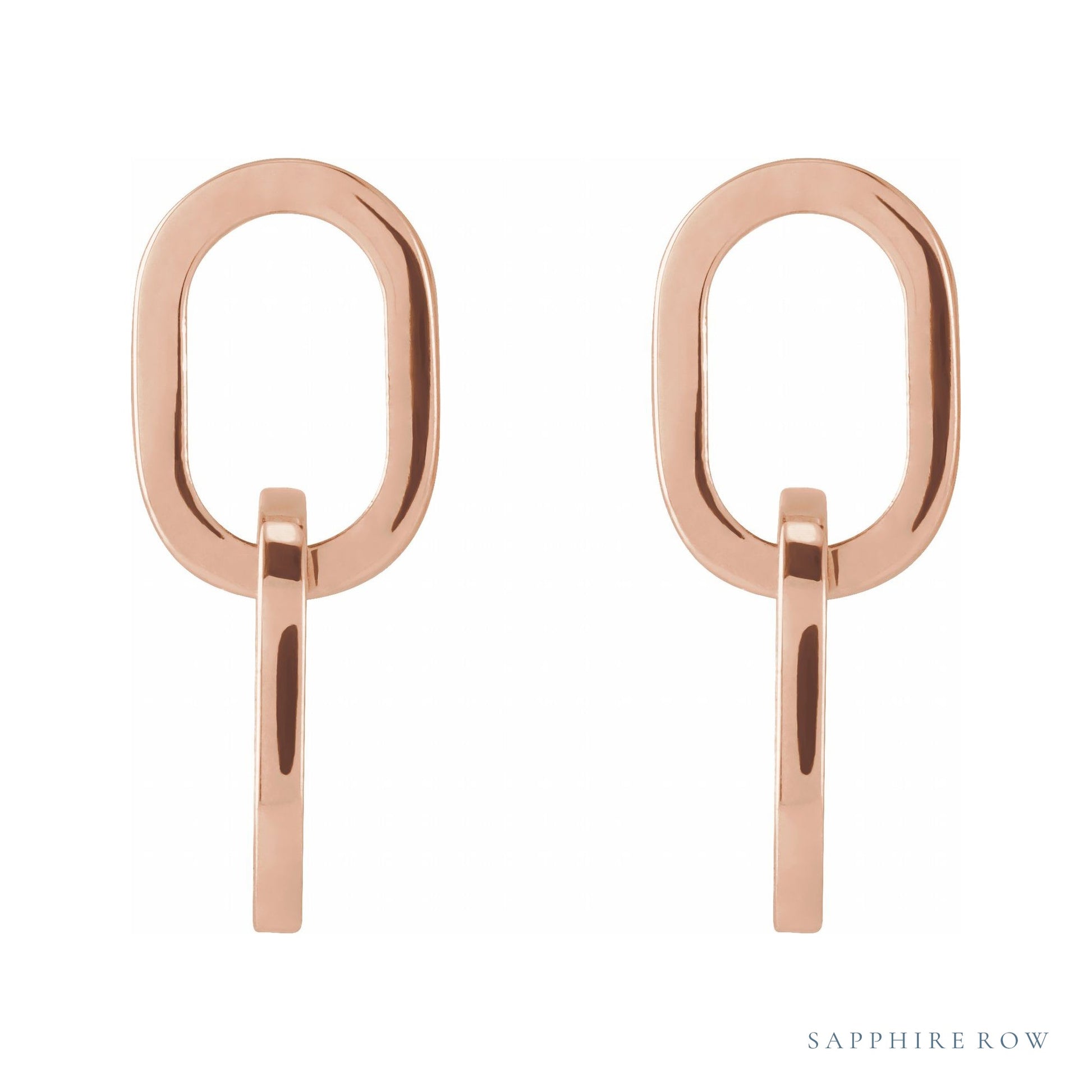 Sapphire Row Gold Interlocking Oval Earrings - 14K Rose Gold (view 2)