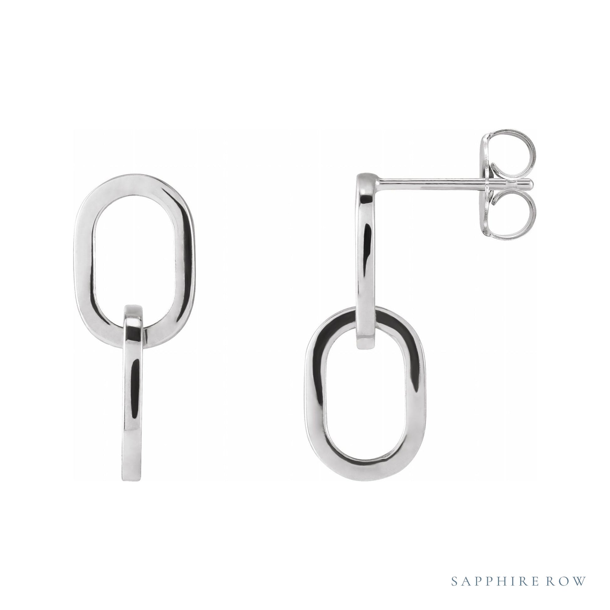 Sapphire Row Gold Interlocking Oval Earrings - 14K White Gold