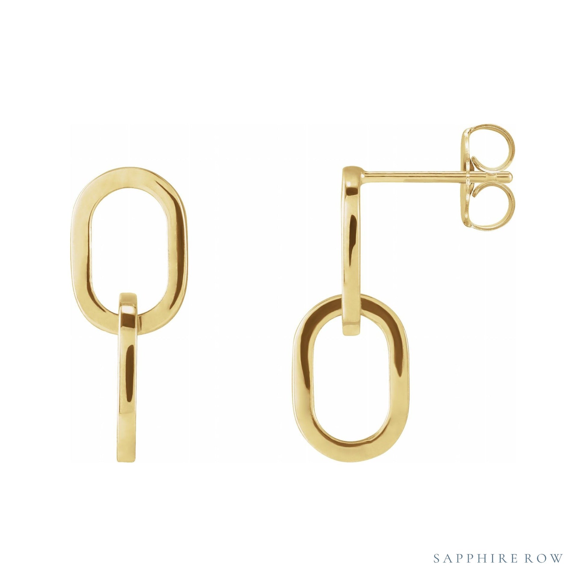 Sapphire Row Gold Interlocking Oval Earrings - 14K Yellow Gold