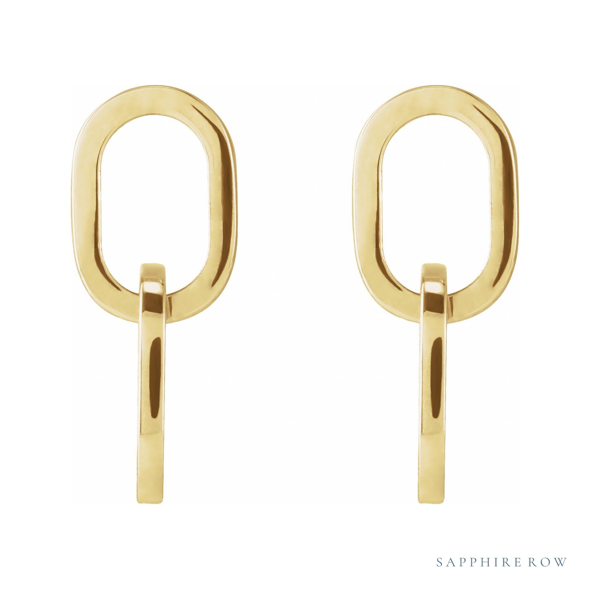 Sapphire Row Gold Interlocking Oval Earrings - 14K Yellow Gold (view 2)