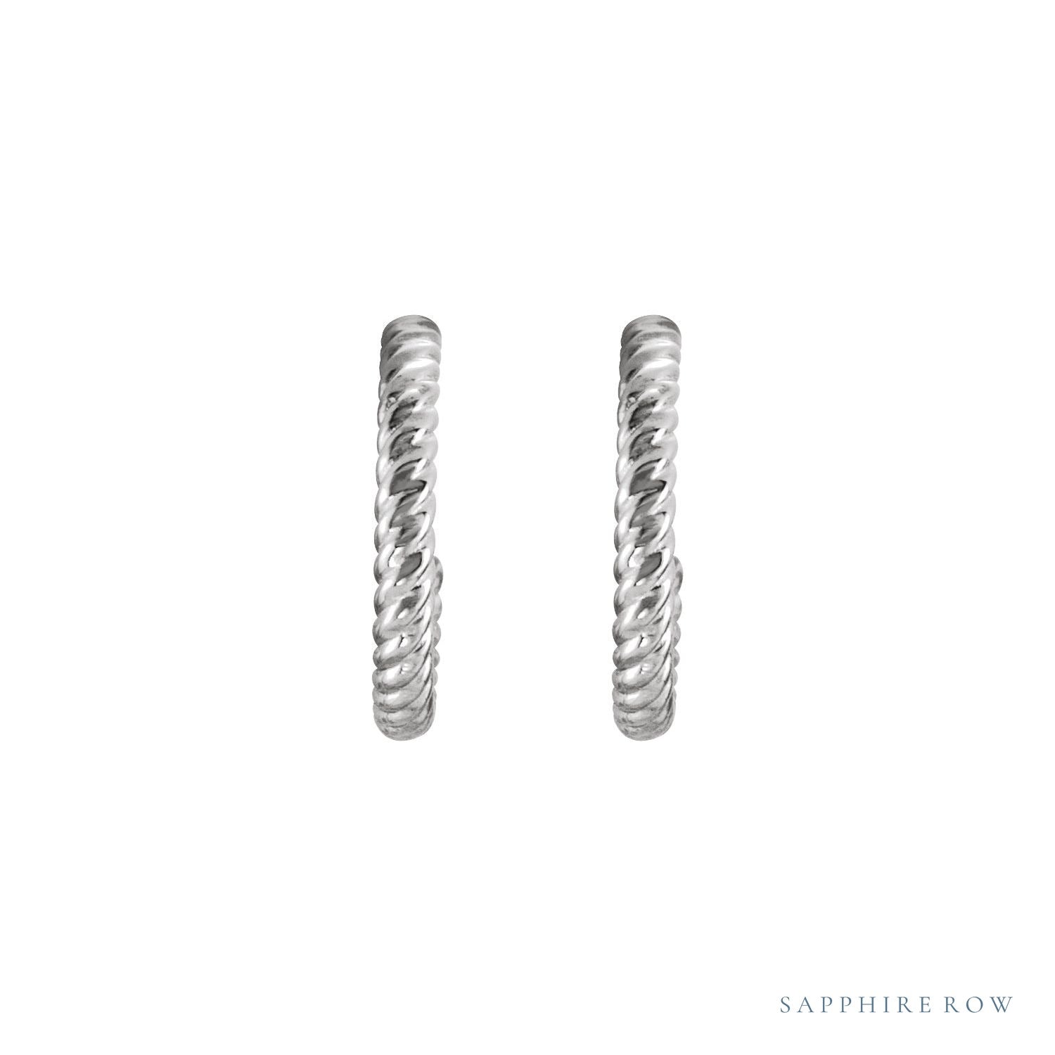 Sapphire Row Gold Twisted Rope Hoop Earrings - 14K White Gold, 12 mm (view 2)