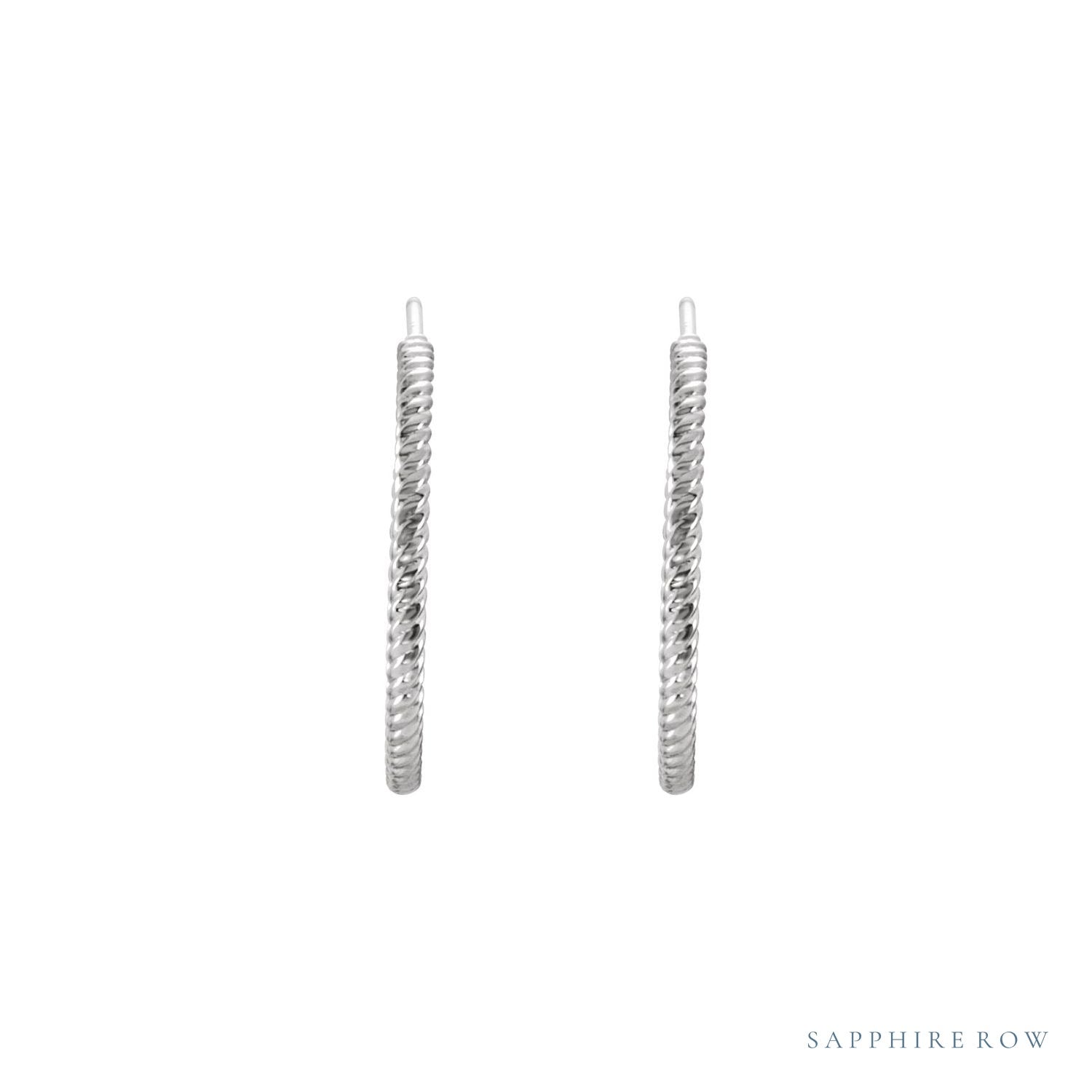Sapphire Row Gold Twisted Rope Hoop Earrings - 14K White Gold, 21 mm (view 2)