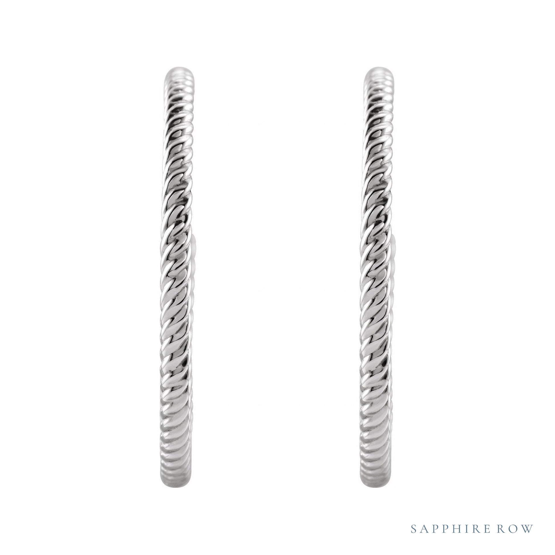 Sapphire Row Gold Twisted Rope Hoop Earrings - 14K White Gold, 25 mm (view 2)