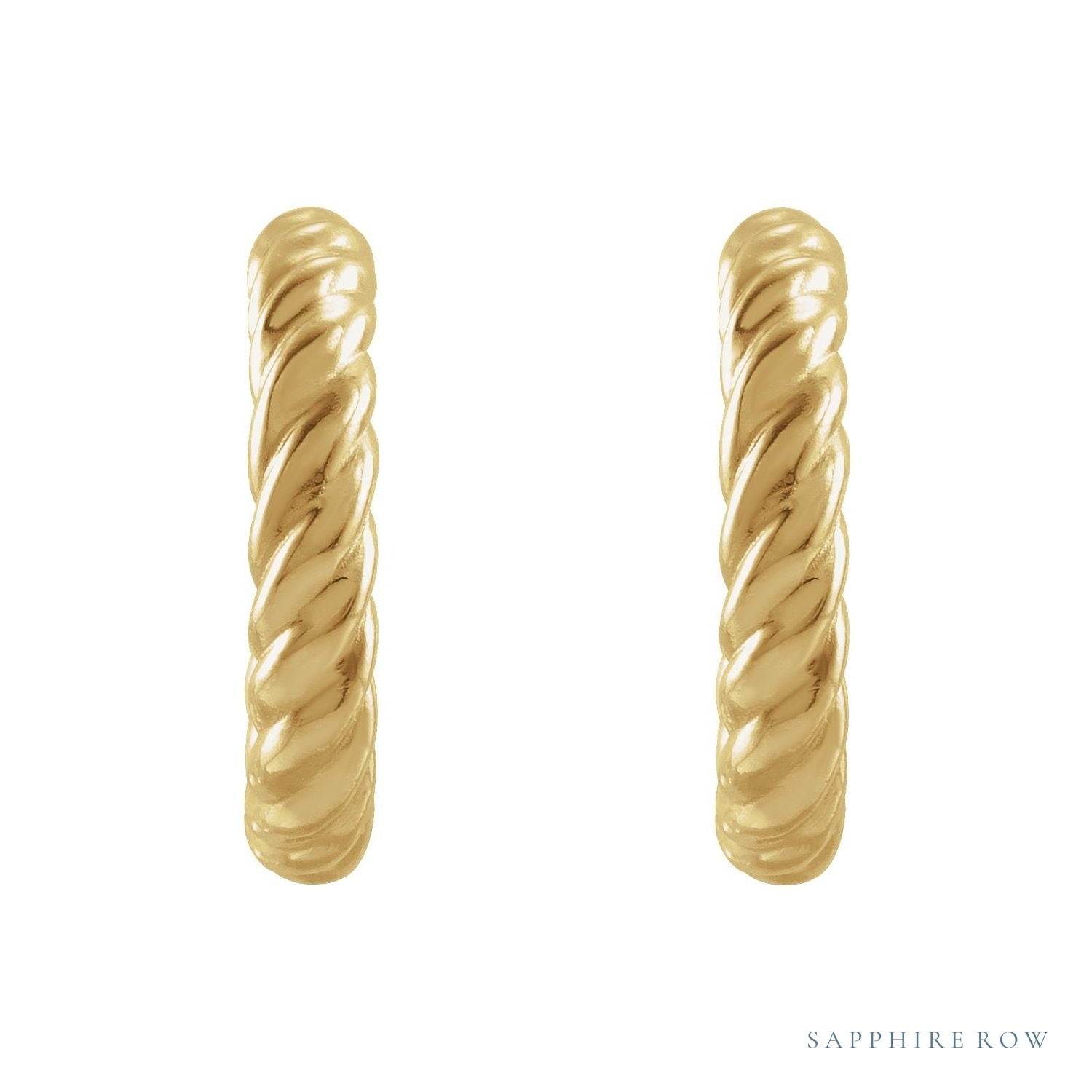 Sapphire Row Gold Twisted Rope Hoop Earrings - 14K Yellow Gold, 9 mm (view 2)