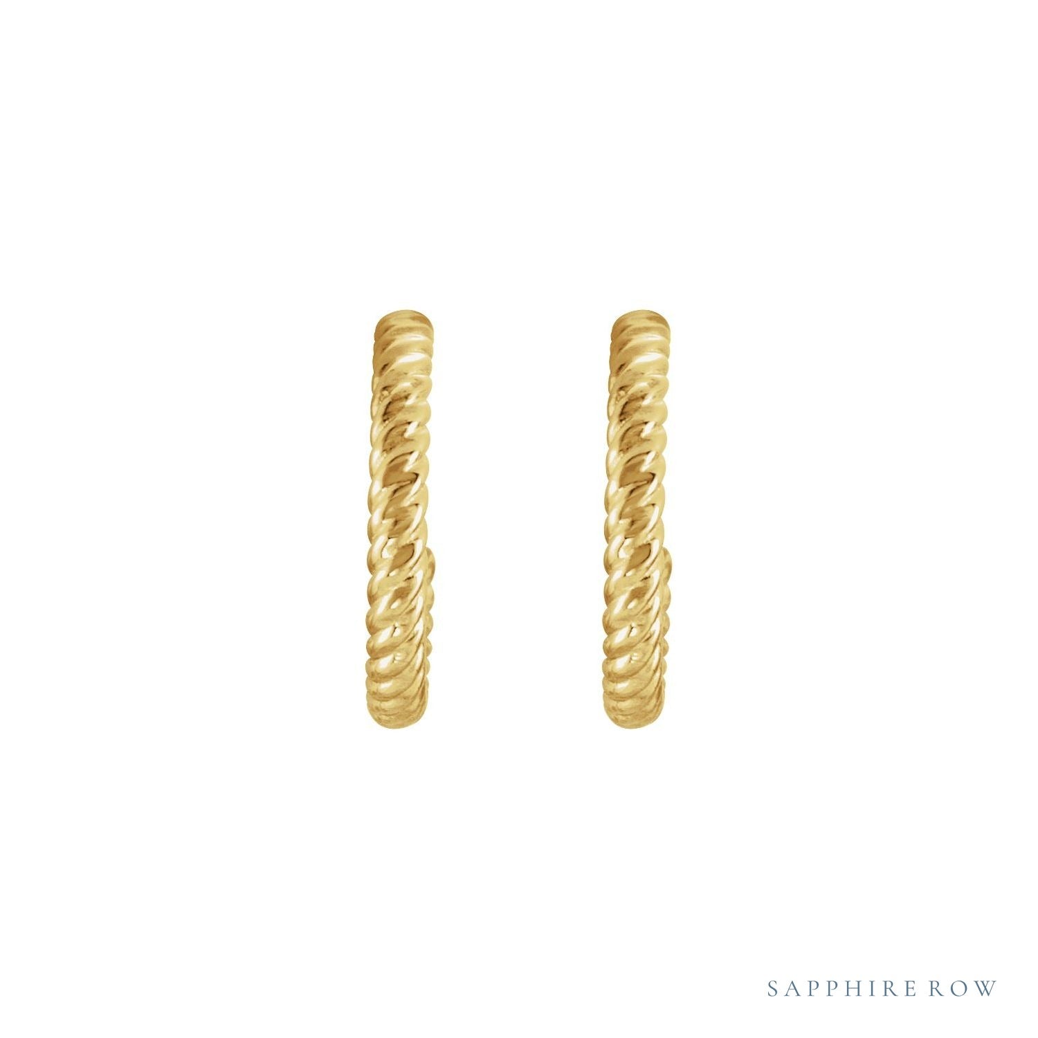 Sapphire Row Gold Twisted Rope Hoop Earrings - 14K Yellow Gold, 12 mm (view 2)