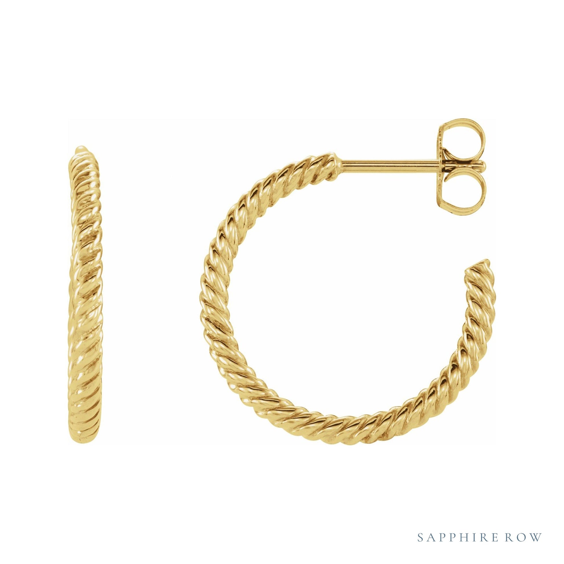 Sapphire Row Gold Twisted Rope Hoop Earrings - 14K Yellow Gold, 17 mm