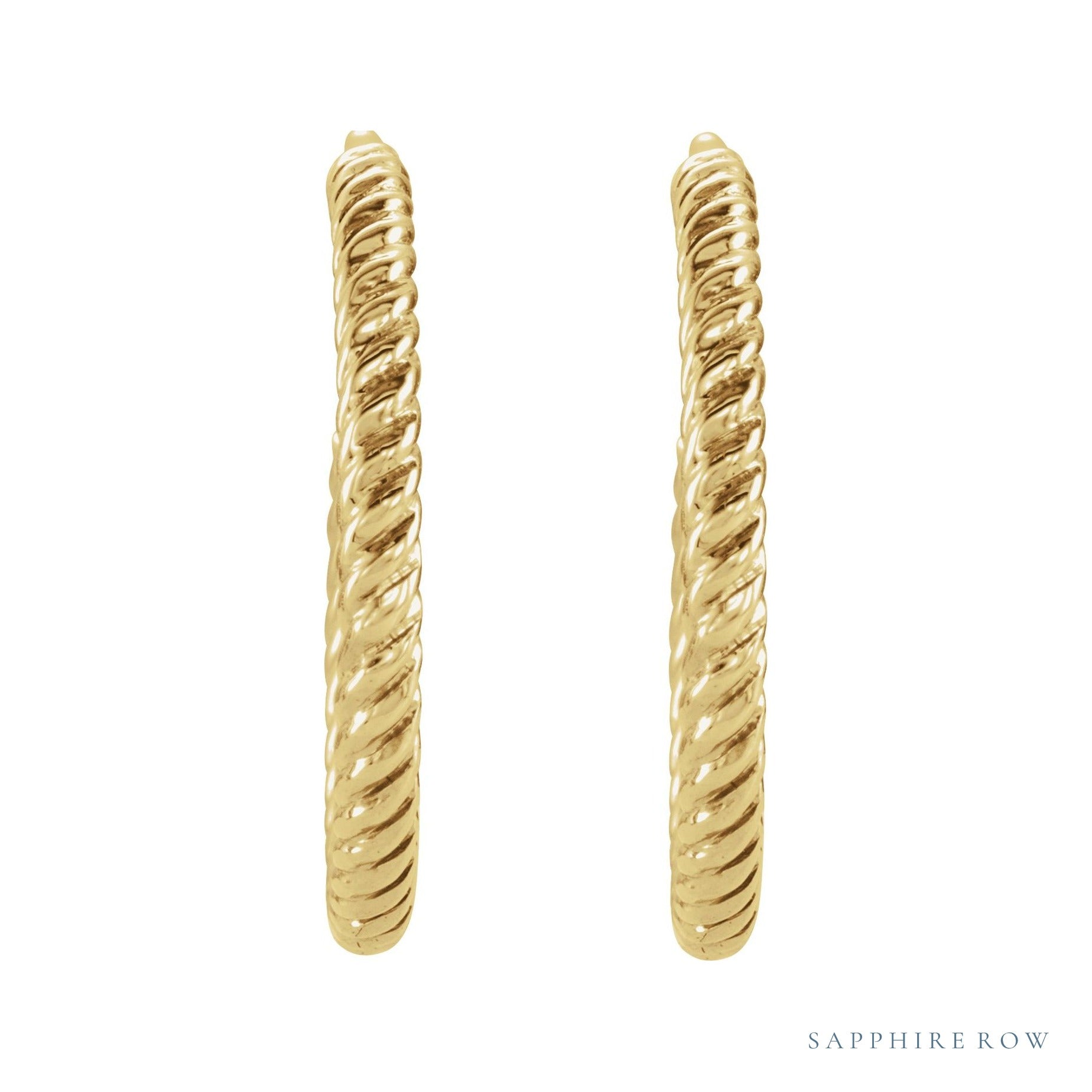 Sapphire Row Gold Twisted Rope Hoop Earrings - 14K Yellow Gold, 17 mm (view 2)