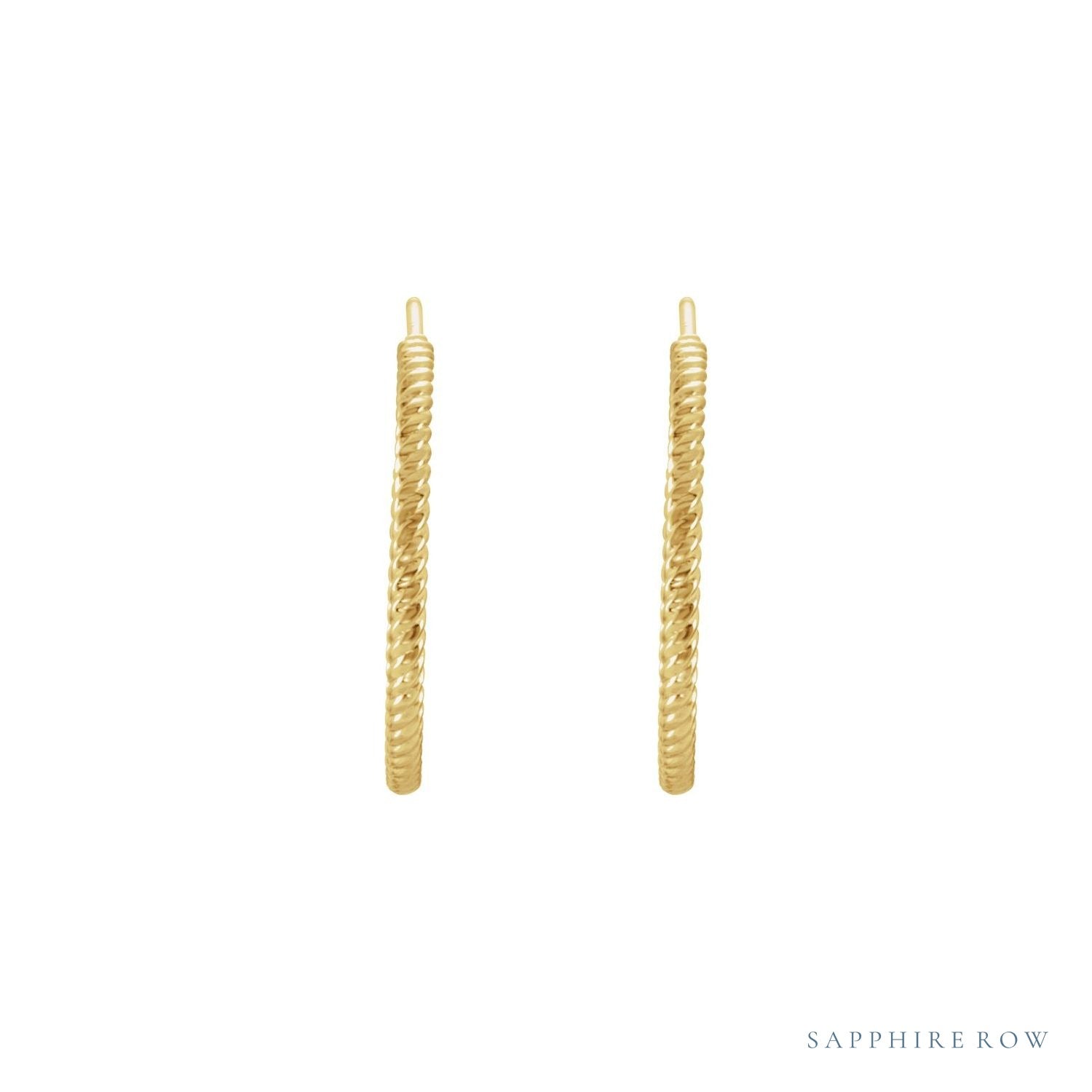 Sapphire Row Gold Twisted Rope Hoop Earrings - 14K Yellow Gold, 21 mm (view 2)
