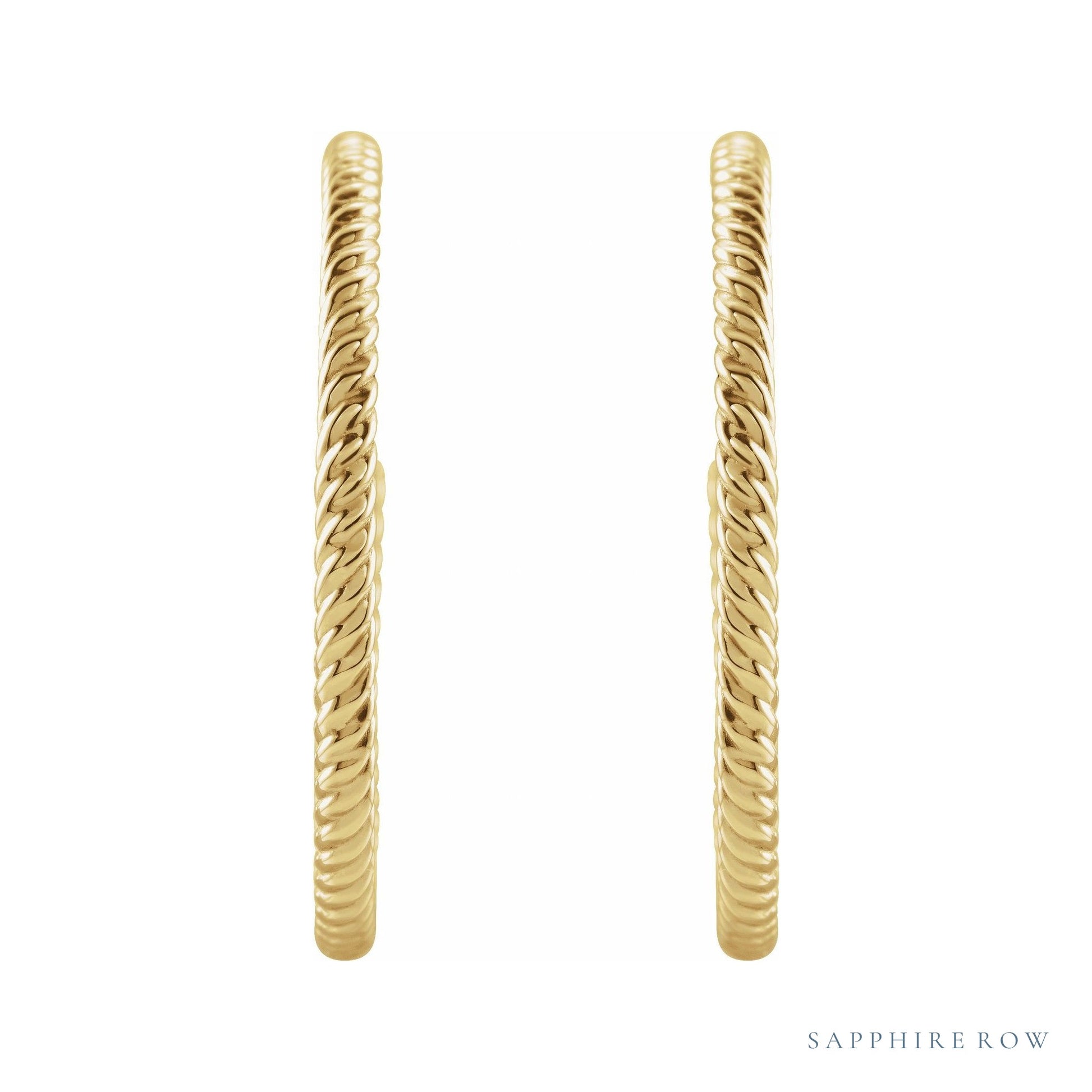 Sapphire Row Gold Twisted Rope Hoop Earrings - 14K Yellow Gold, 25 mm (view 2)