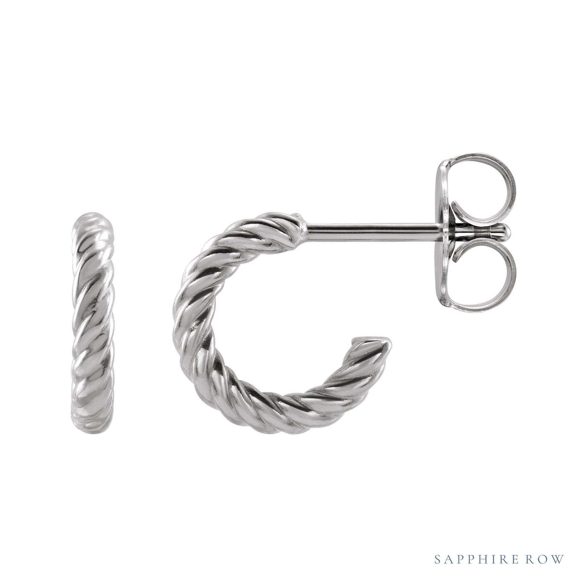 Sapphire Row Gold Twisted Rope Hoop Earrings - Platinum, 9 mm
