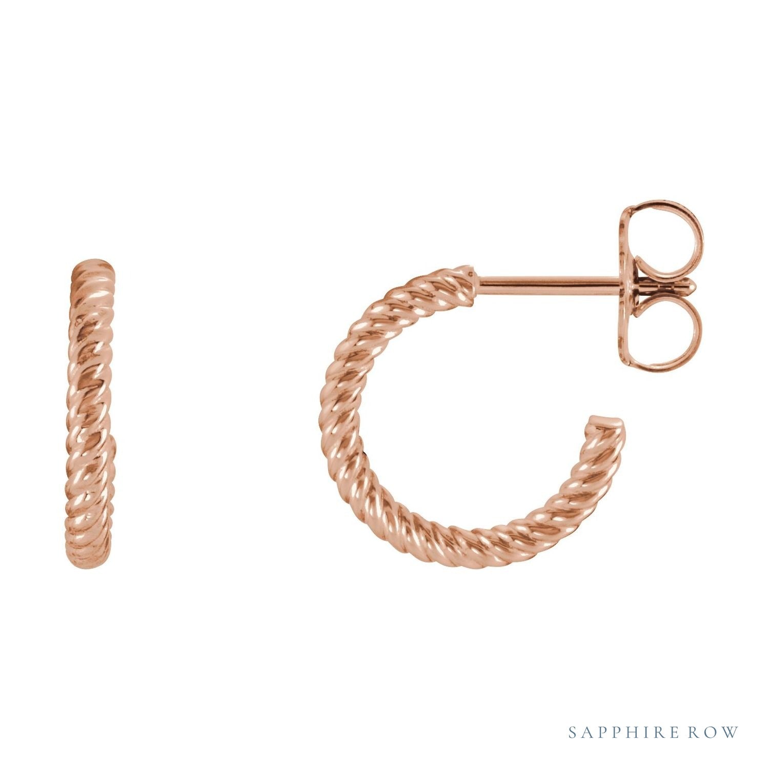 Sapphire Row Gold Twisted Rope Hoop Earrings - 14K Rose Gold, 12 mm