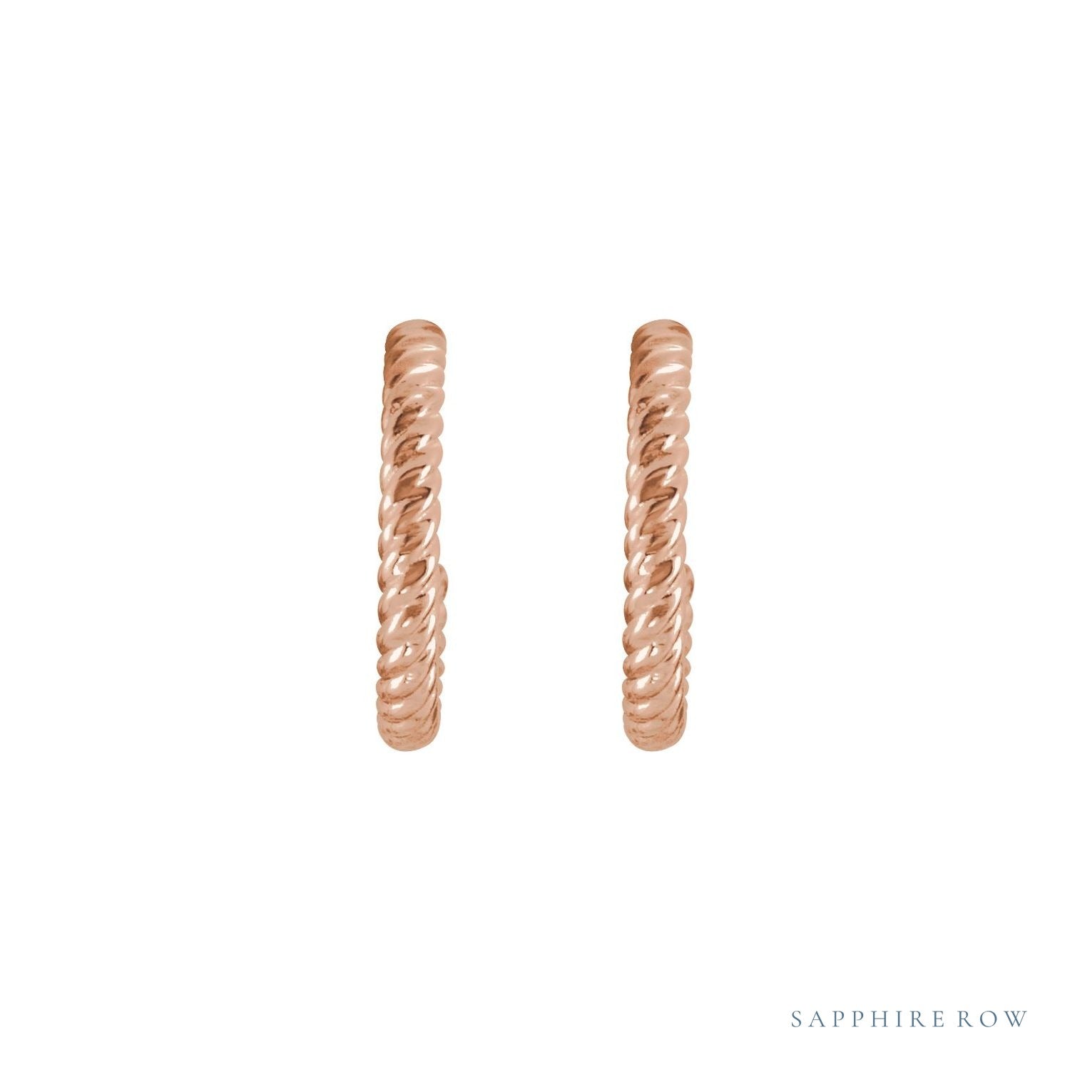 Sapphire Row Gold Twisted Rope Hoop Earrings - 14K Rose Gold, 12 mm (view 2)