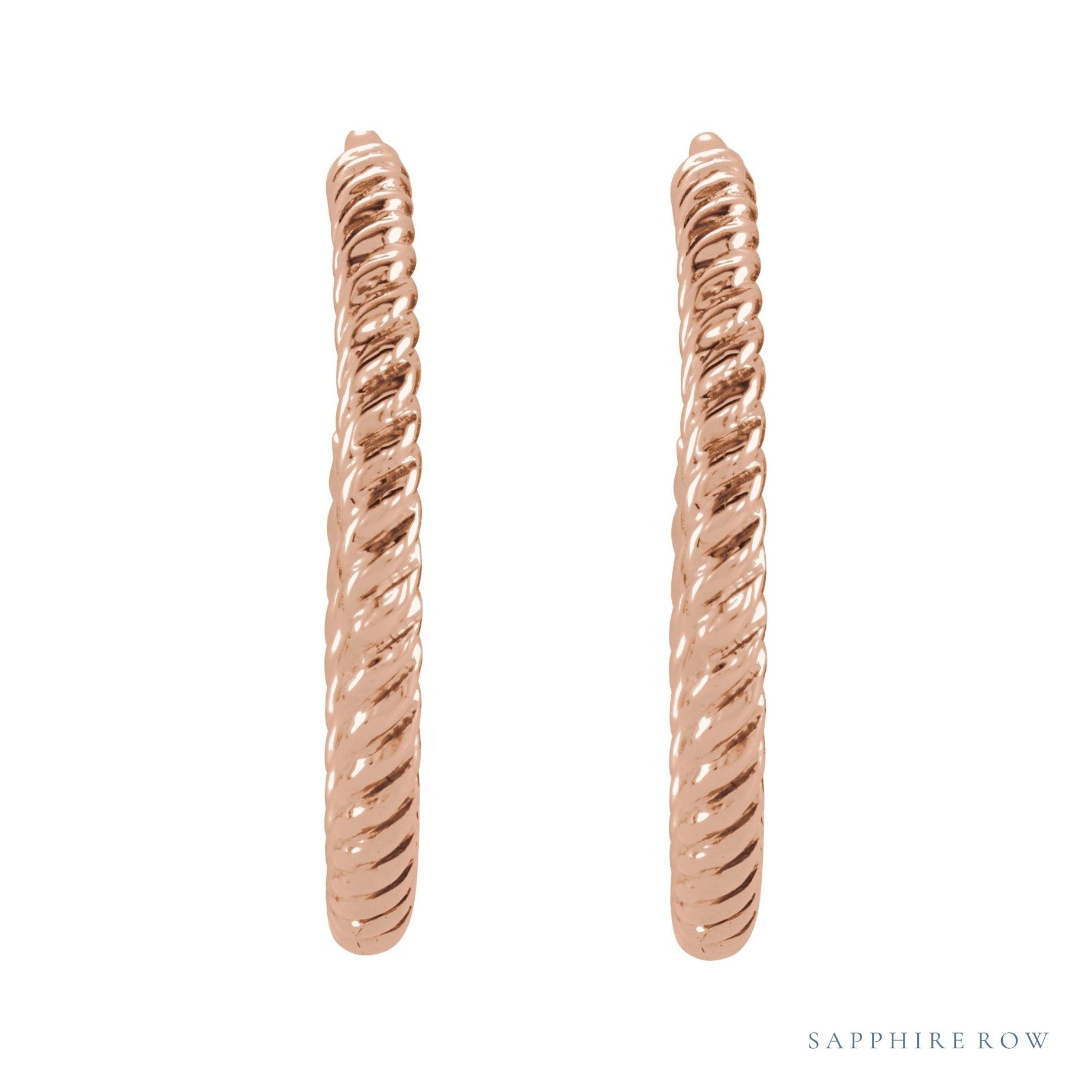 Sapphire Row Gold Twisted Rope Hoop Earrings - 14K Rose Gold, 17 mm (view 2)