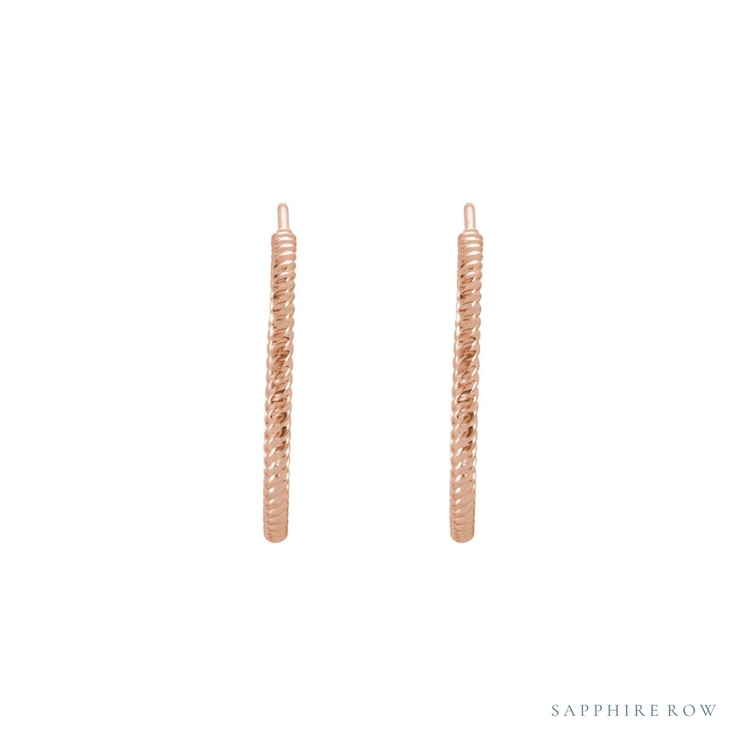 Sapphire Row Gold Twisted Rope Hoop Earrings - 14K Rose Gold, 21 mm (view 2)
