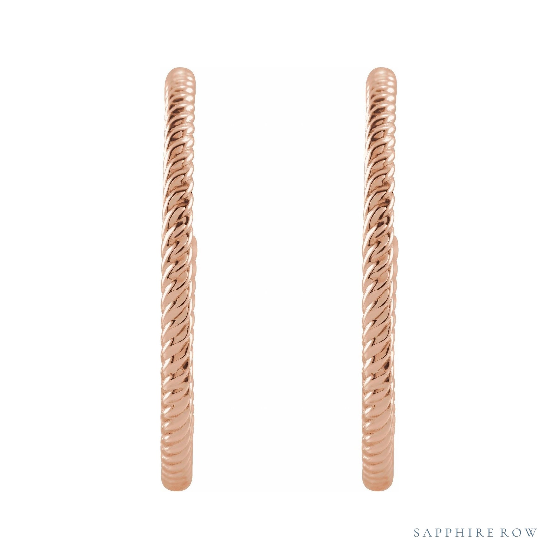 Sapphire Row Gold Twisted Rope Hoop Earrings - 14K Rose Gold, 25 mm (view 2)