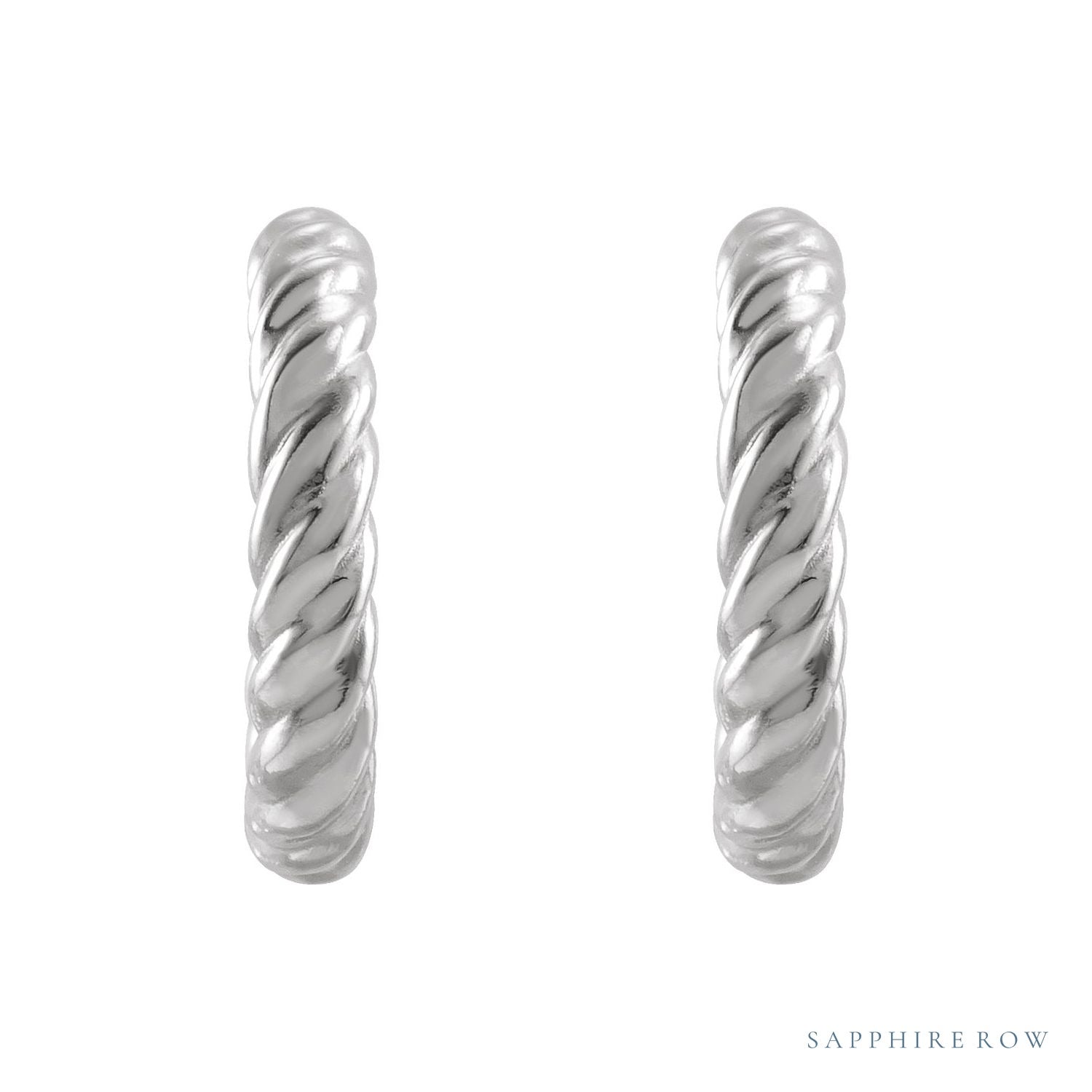 Sapphire Row Gold Twisted Rope Hoop Earrings - 14K White Gold, 9 mm (view 2)