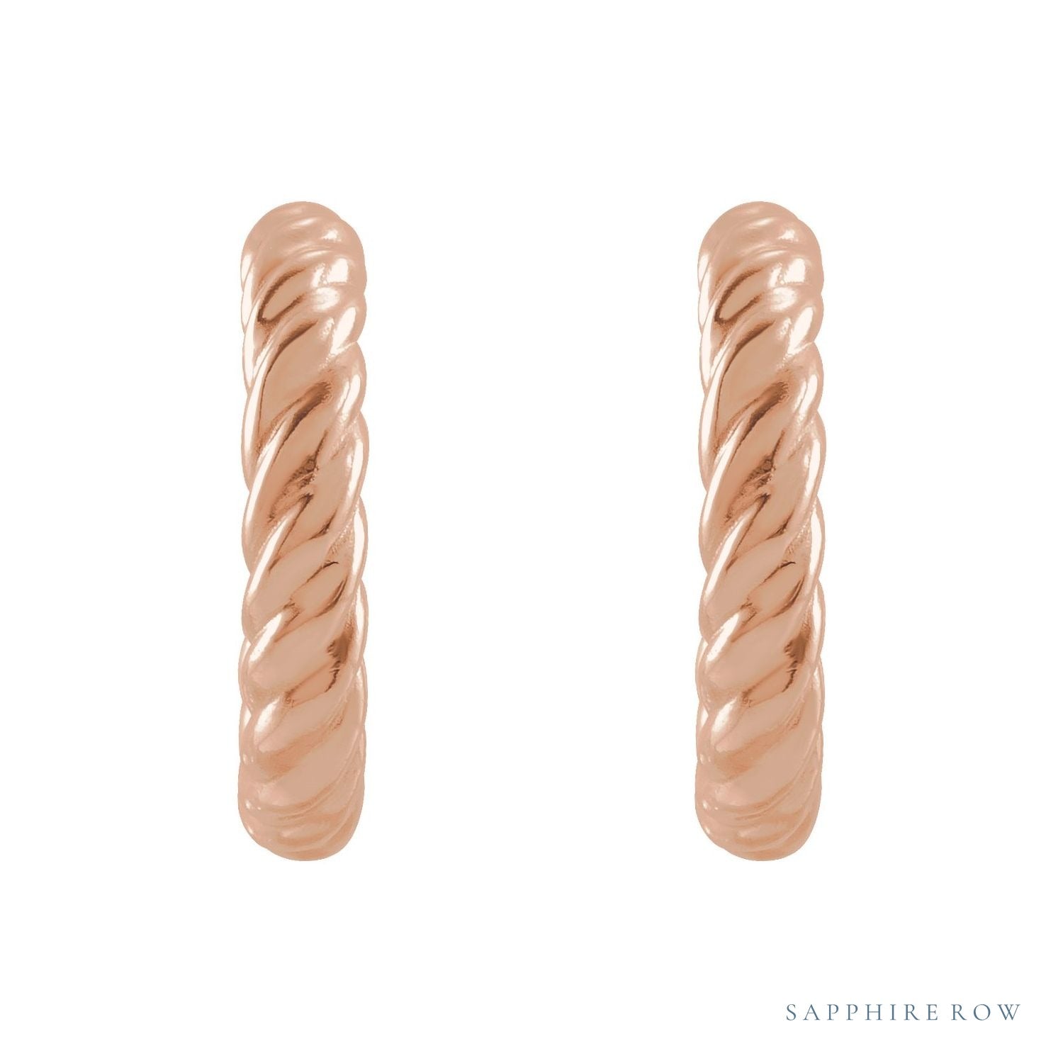 Sapphire Row Gold Twisted Rope Hoop Earrings - 14K Rose Gold, 9 mm (view 2)