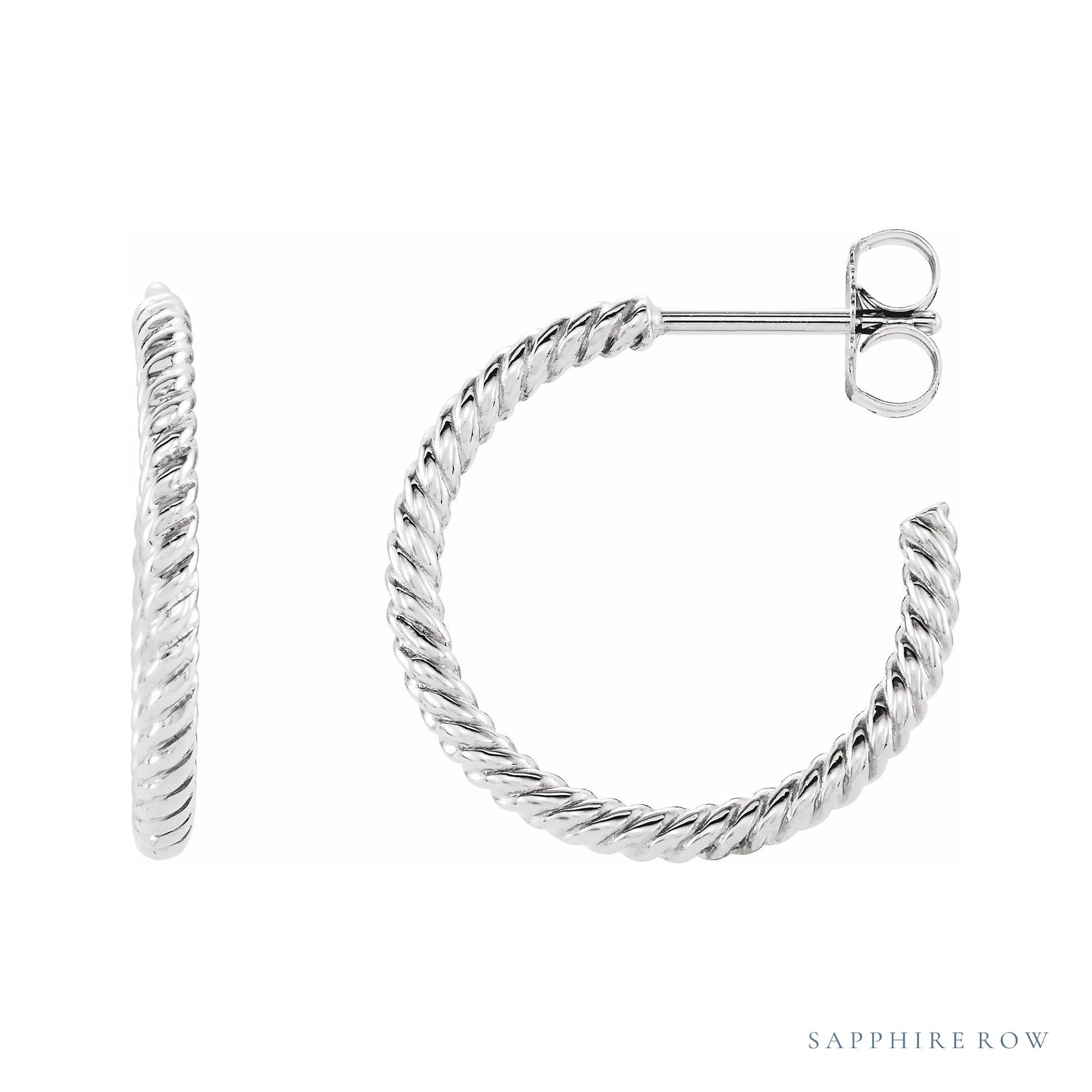 Sapphire Row Gold Twisted Rope Hoop Earrings - Platinum, 17 mm