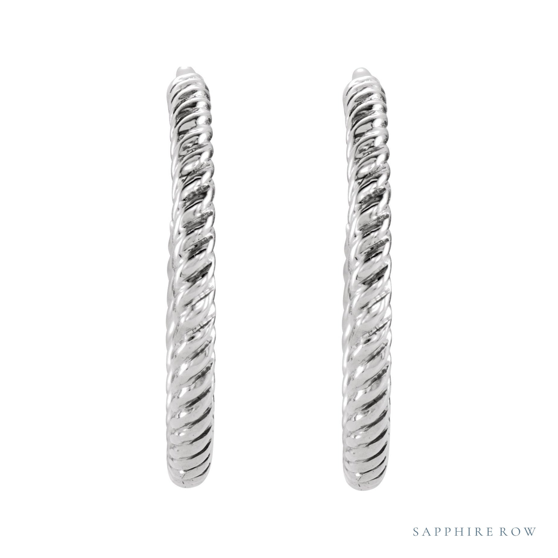 Sapphire Row Gold Twisted Rope Hoop Earrings - Platinum, 17 mm (view 2)