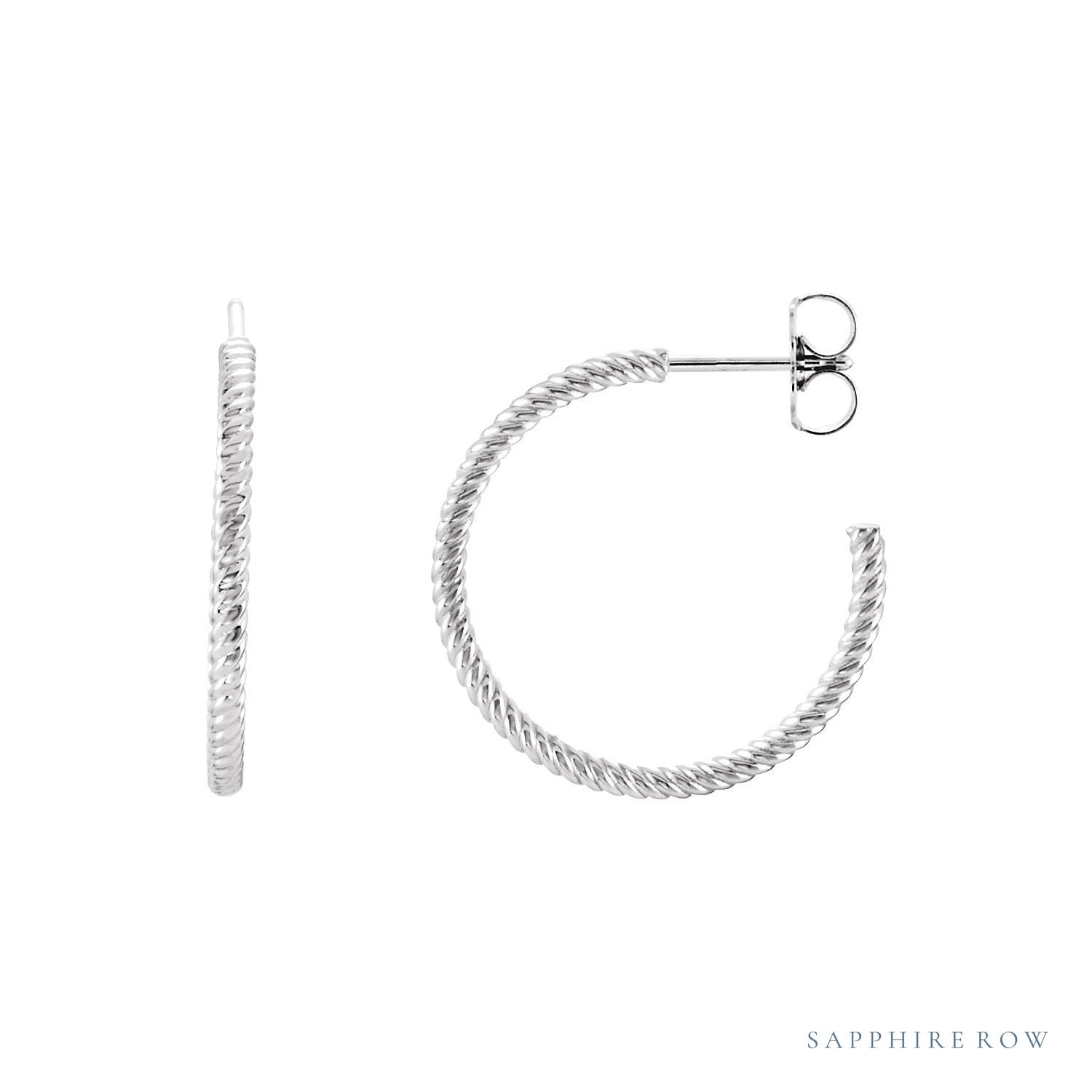 Sapphire Row Gold Twisted Rope Hoop Earrings - Platinum, 21 mm