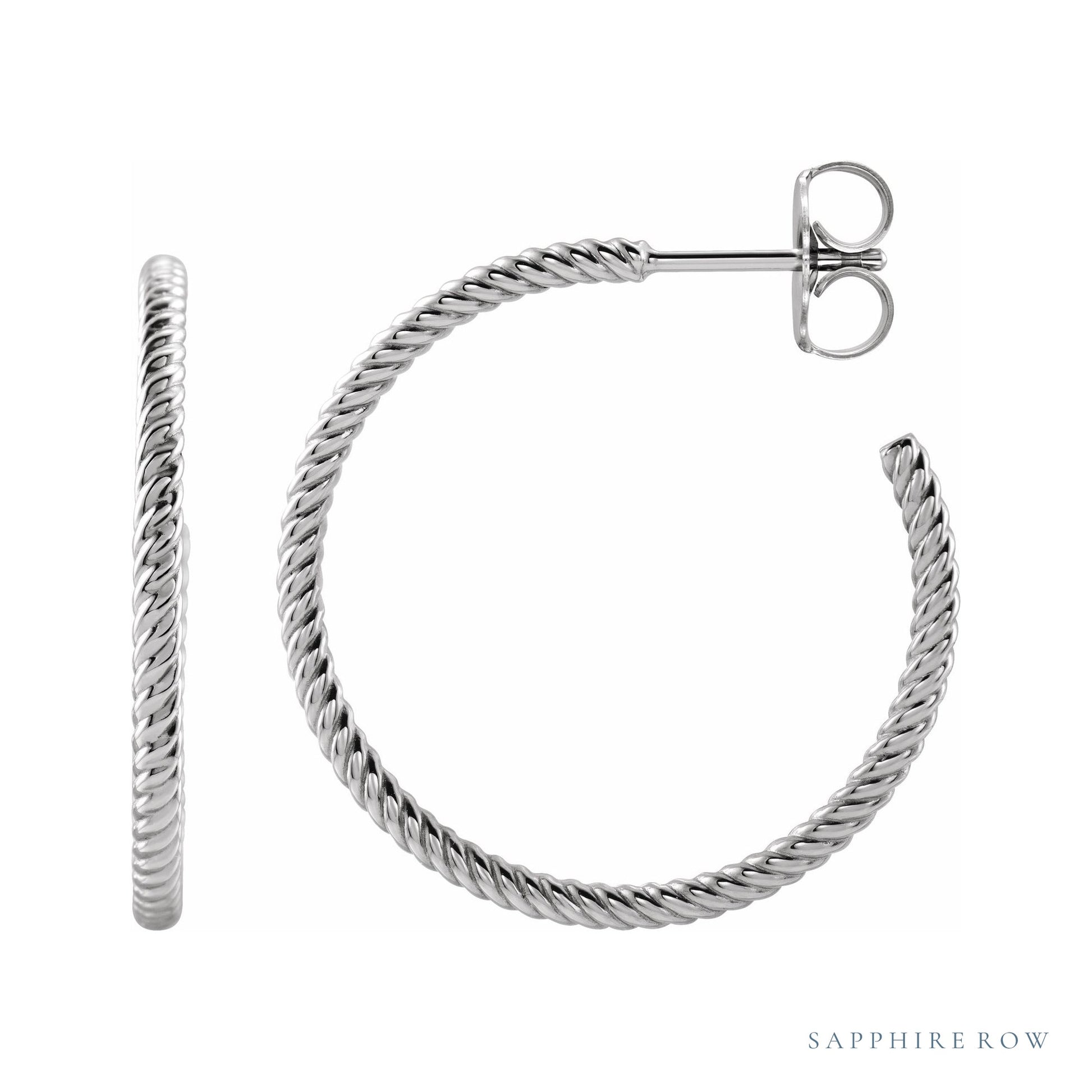Sapphire Row Gold Twisted Rope Hoop Earrings - Platinum, 25 mm