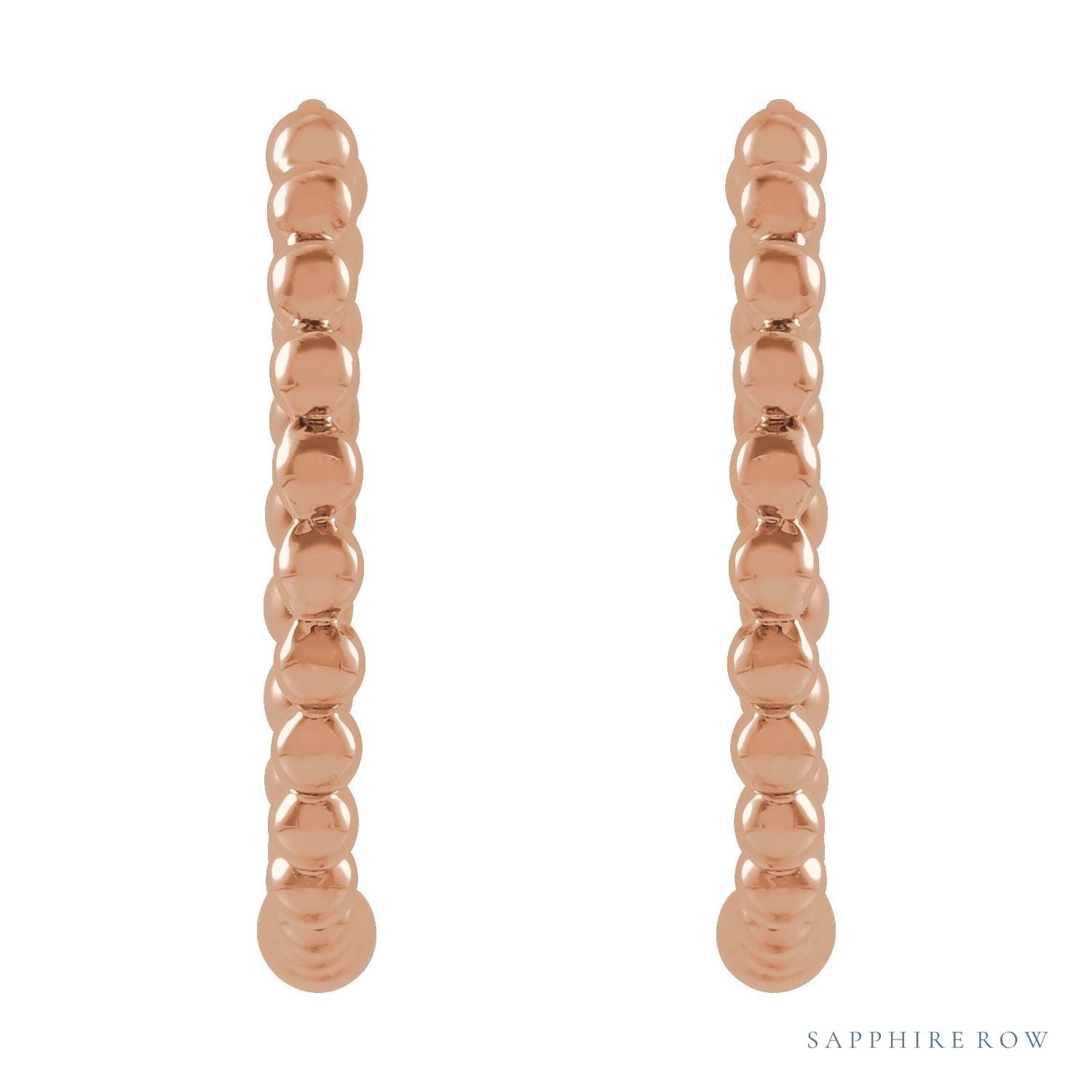 Sapphire Row Gold Beaded Hoop Earrings - 14K Rose Gold, 15 mm (view 2)