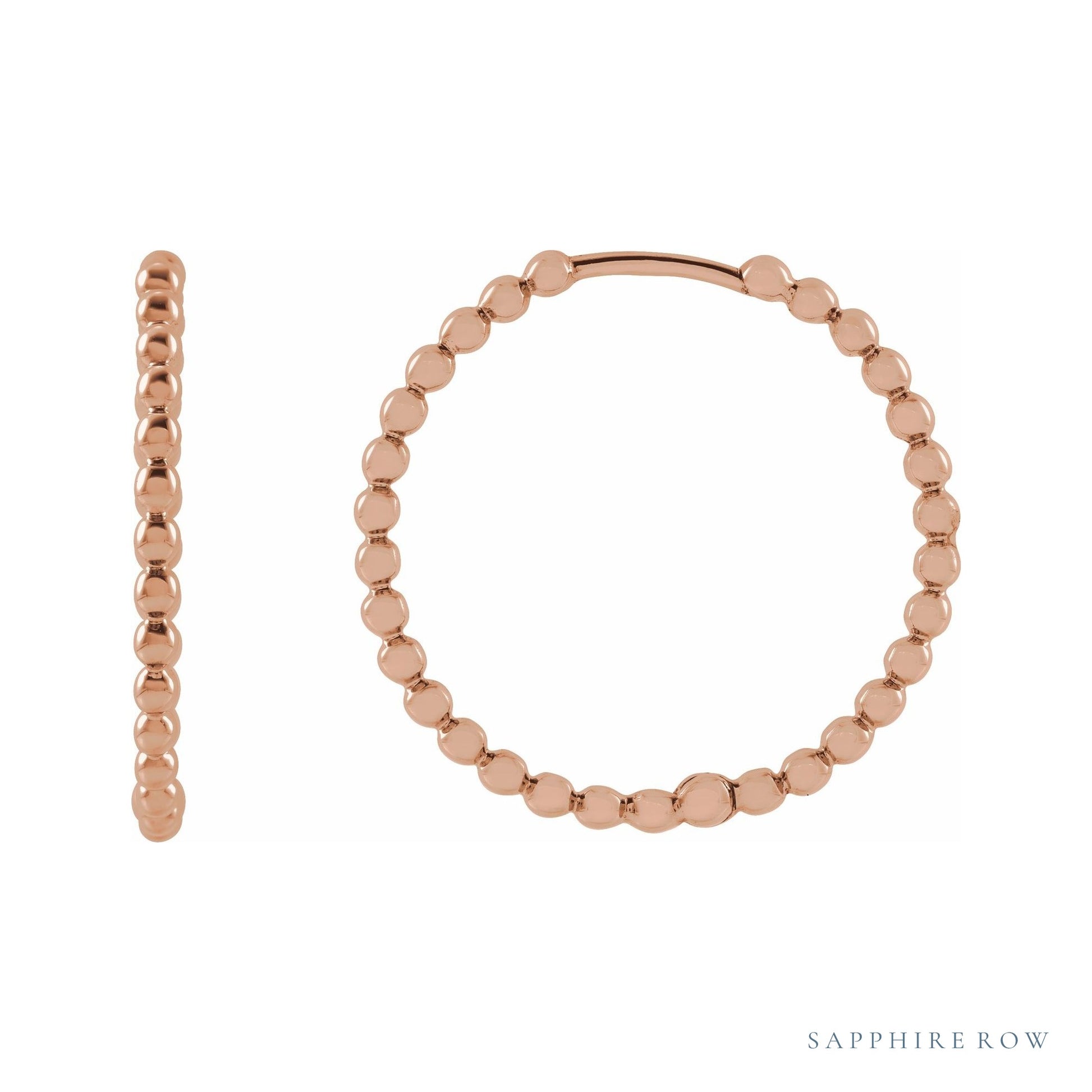 Sapphire Row Gold Beaded Hoop Earrings - 14K Rose Gold, 20 mm