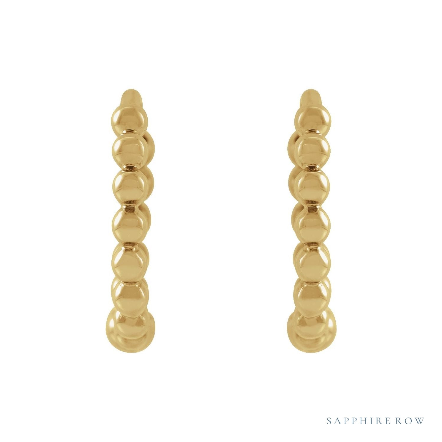 Sapphire Row Gold Beaded Hoop Earrings - 14K Yellow Gold, 11 mm (view 2)