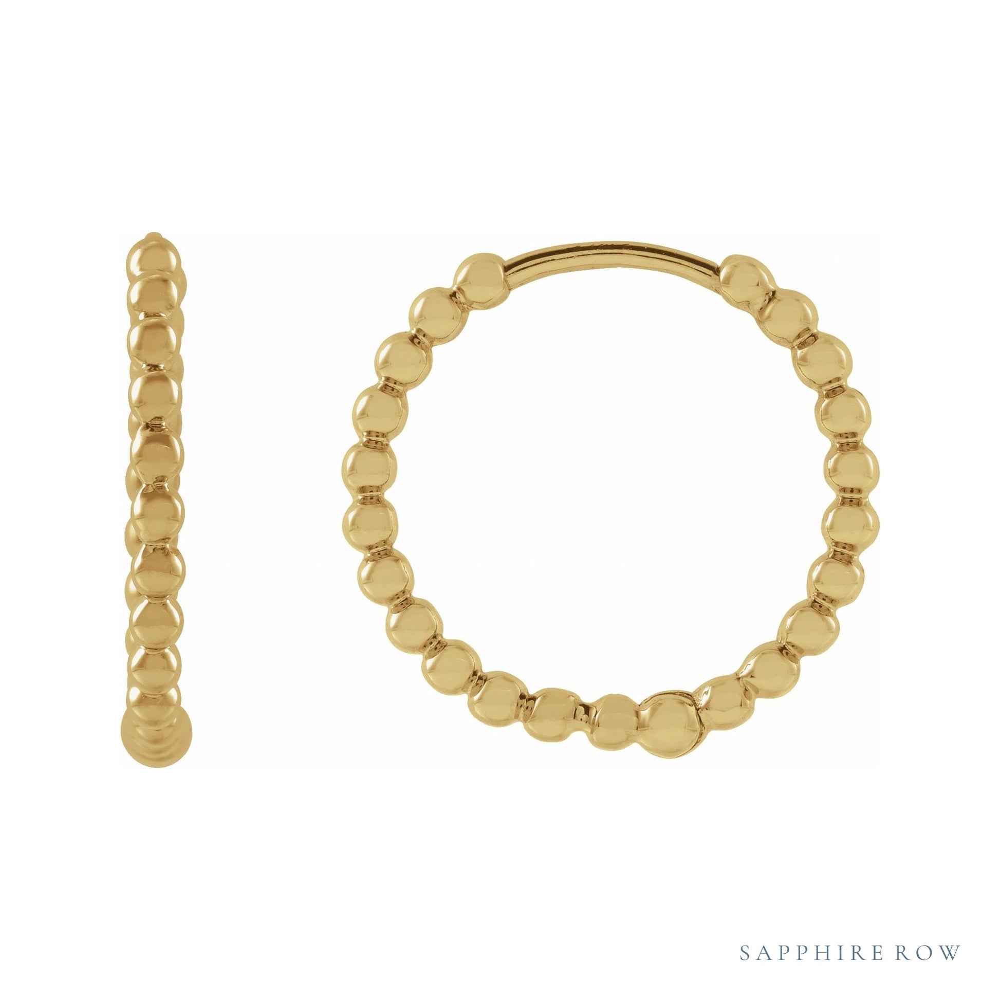 Sapphire Row Gold Beaded Hoop Earrings - 14K Yellow Gold, 15 mm