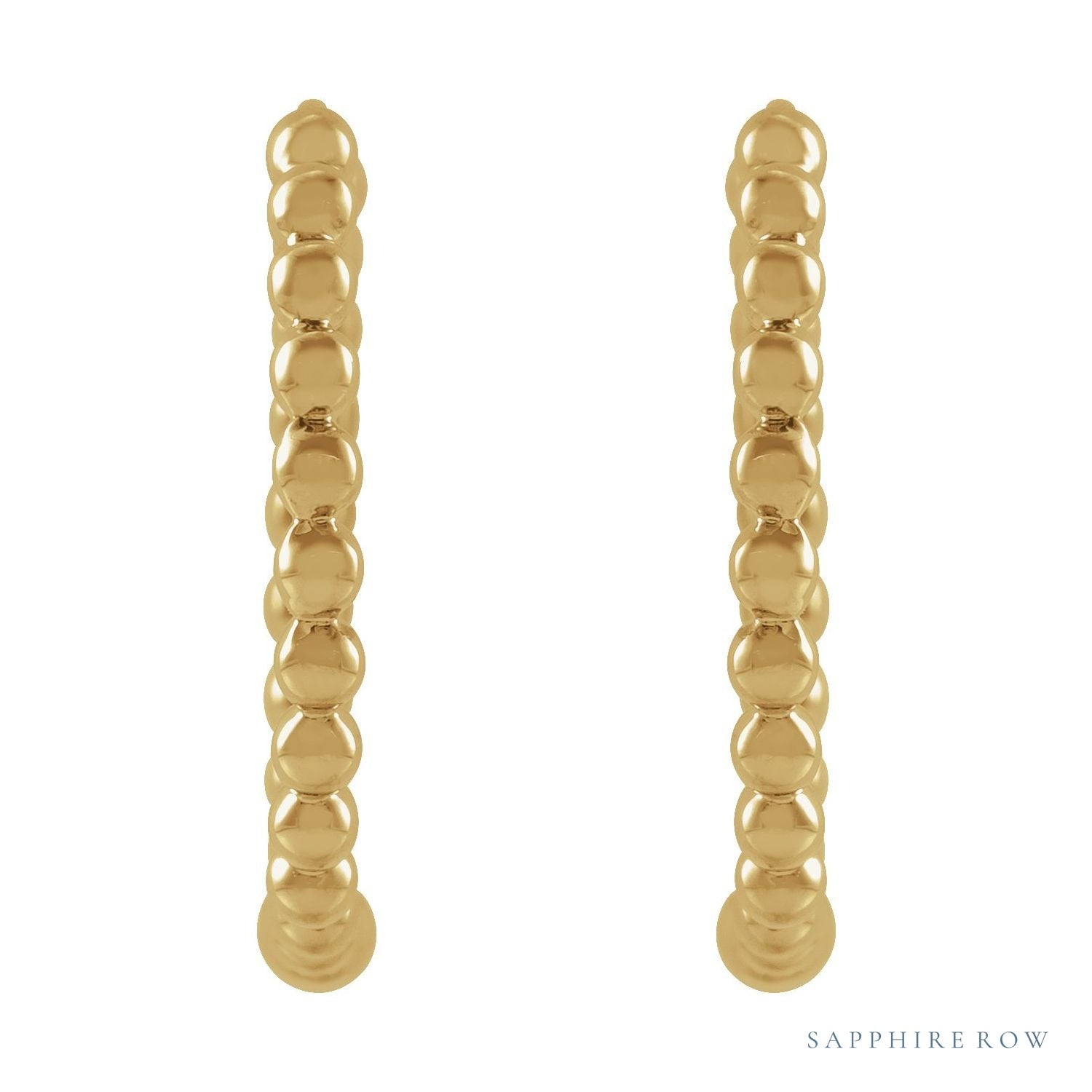 Sapphire Row Gold Beaded Hoop Earrings - 14K Yellow Gold, 15 mm (view 2)