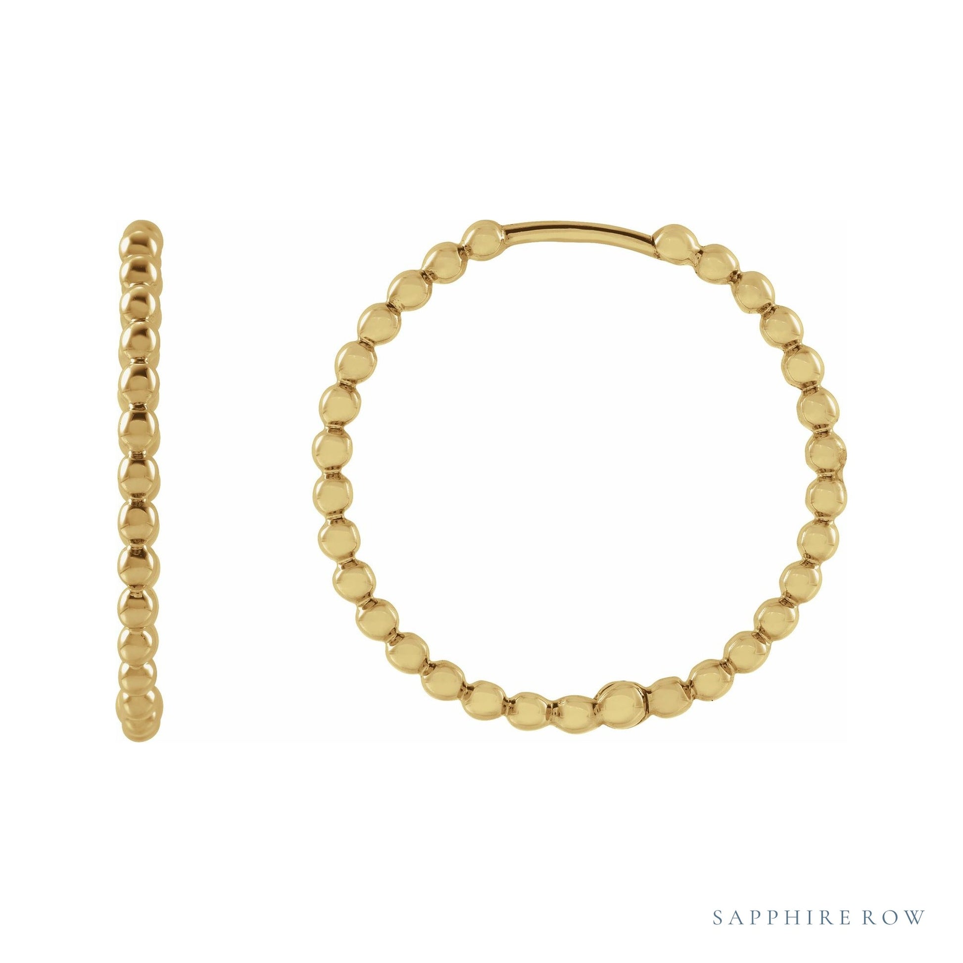 Sapphire Row Gold Beaded Hoop Earrings - 14K Yellow Gold, 20 mm