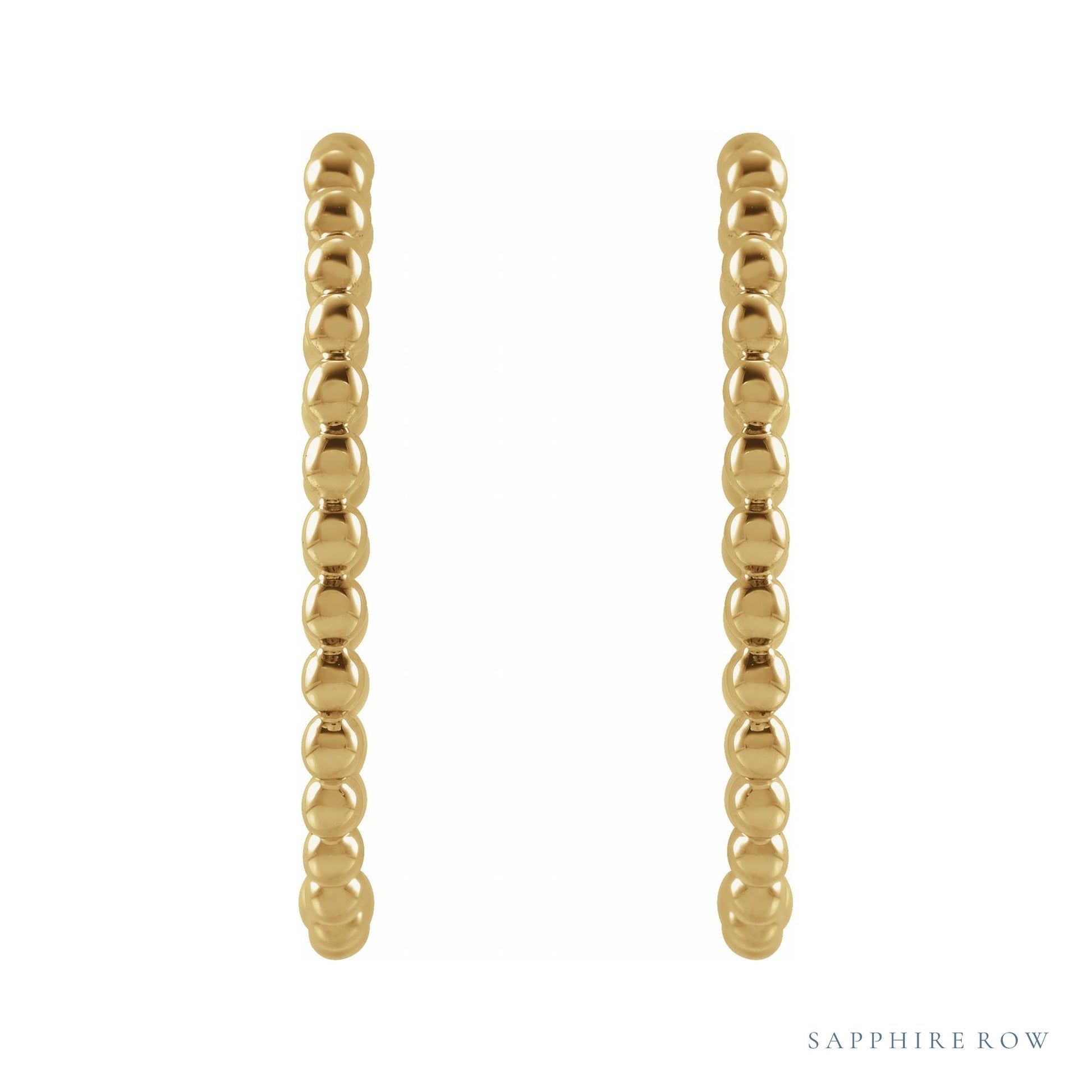Sapphire Row Gold Beaded Hoop Earrings - 14K Yellow Gold, 20 mm (view 2)
