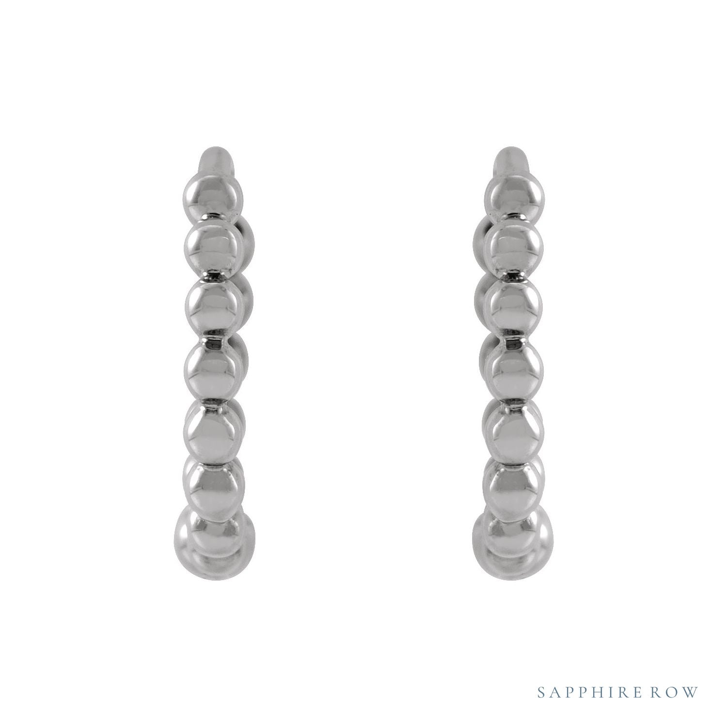 Sapphire Row Gold Beaded Hoop Earrings - 14K White Gold, 11 mm (view 2)