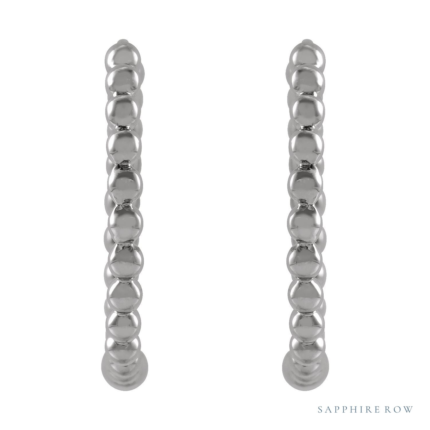 Sapphire Row Gold Beaded Hoop Earrings - 14K White Gold, 15 mm (view 2)