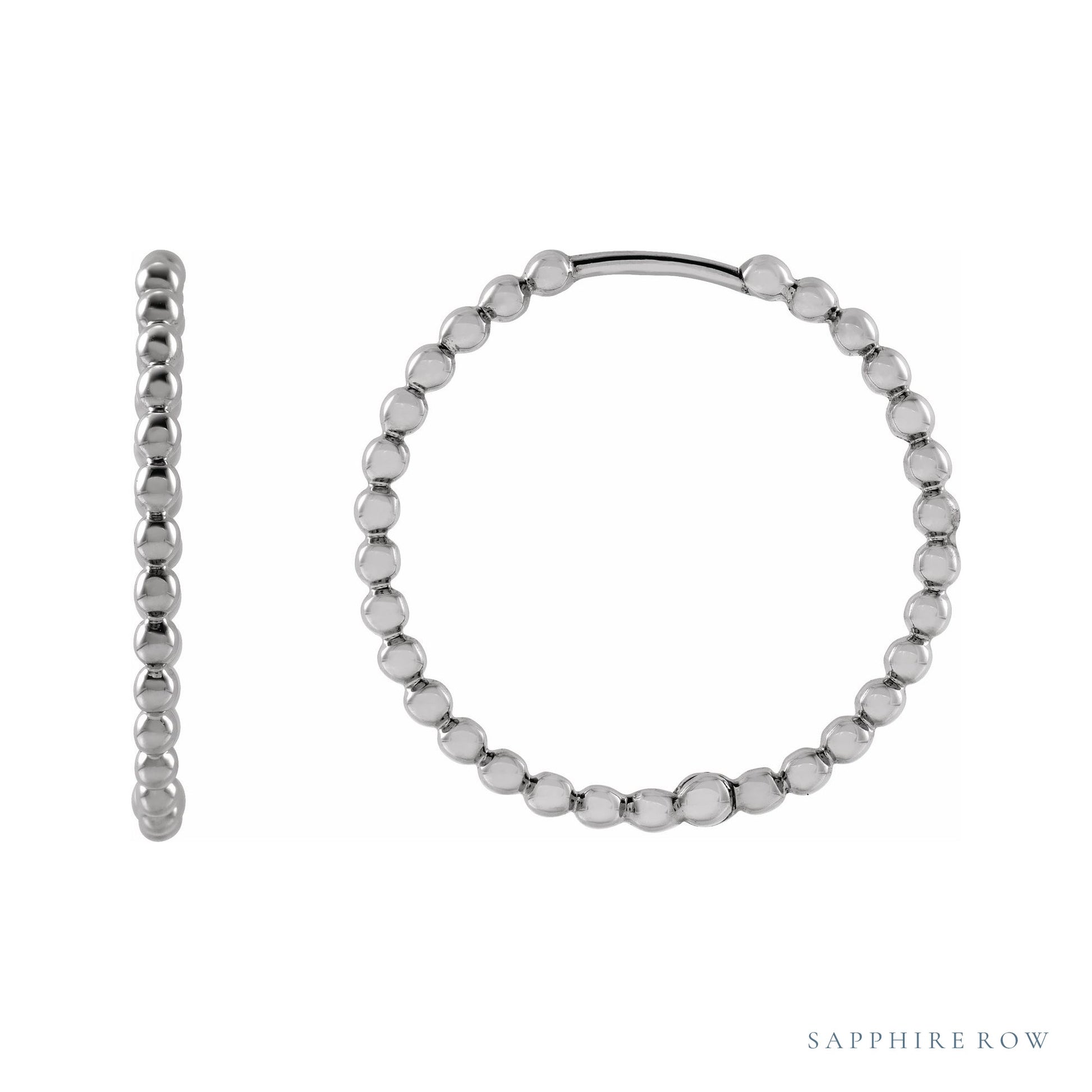 Sapphire Row Gold Beaded Hoop Earrings - 14K White Gold, 20 mm