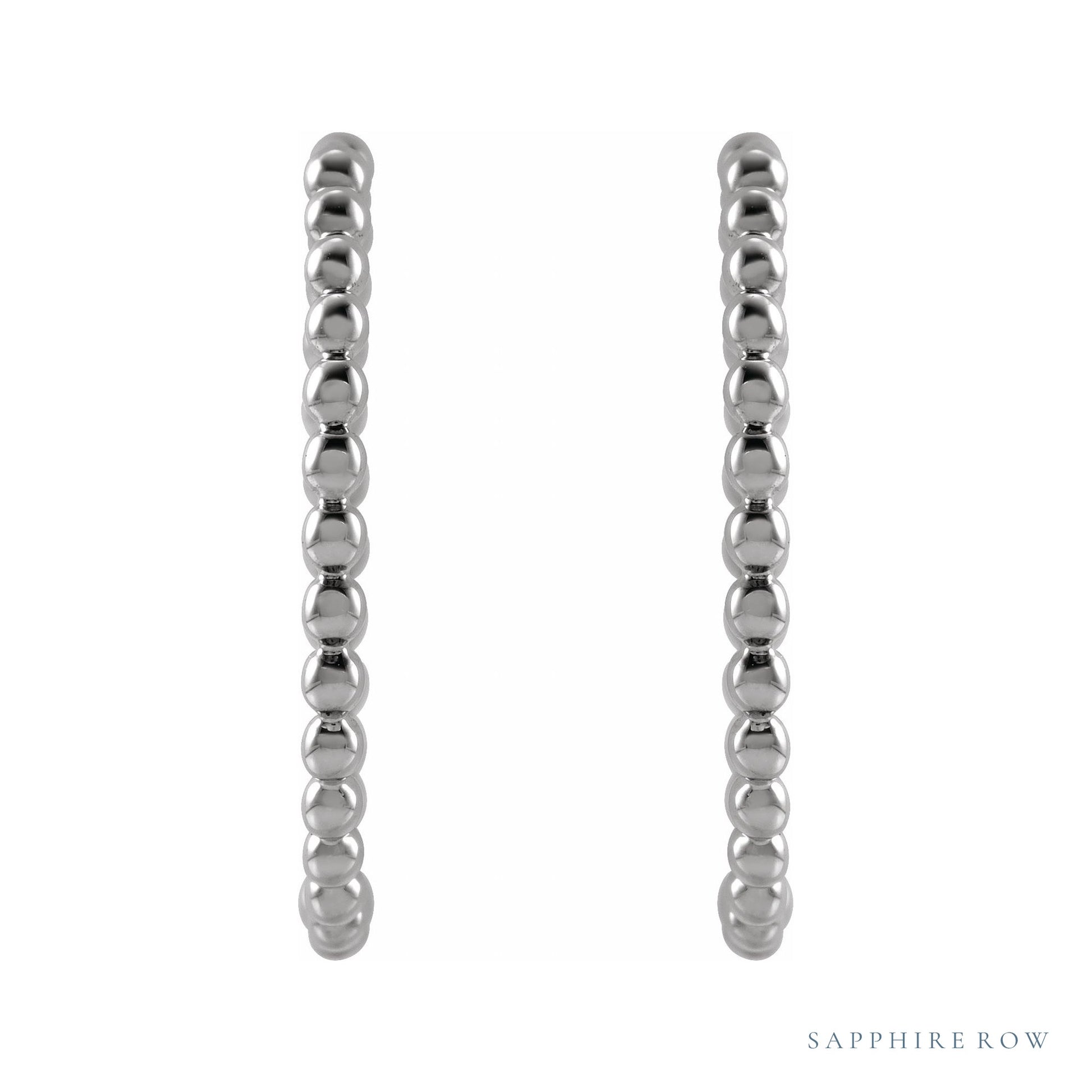 Sapphire Row Gold Beaded Hoop Earrings - 14K White Gold, 20 mm (view 2)