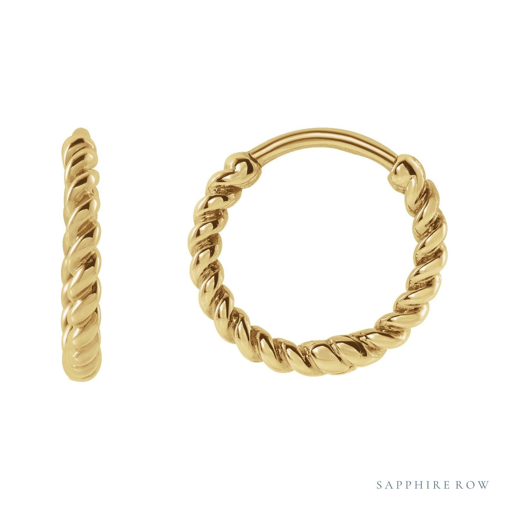 Sapphire Row Gold Twisted Rope Midi Hoop Earrings - 14K Yellow Gold