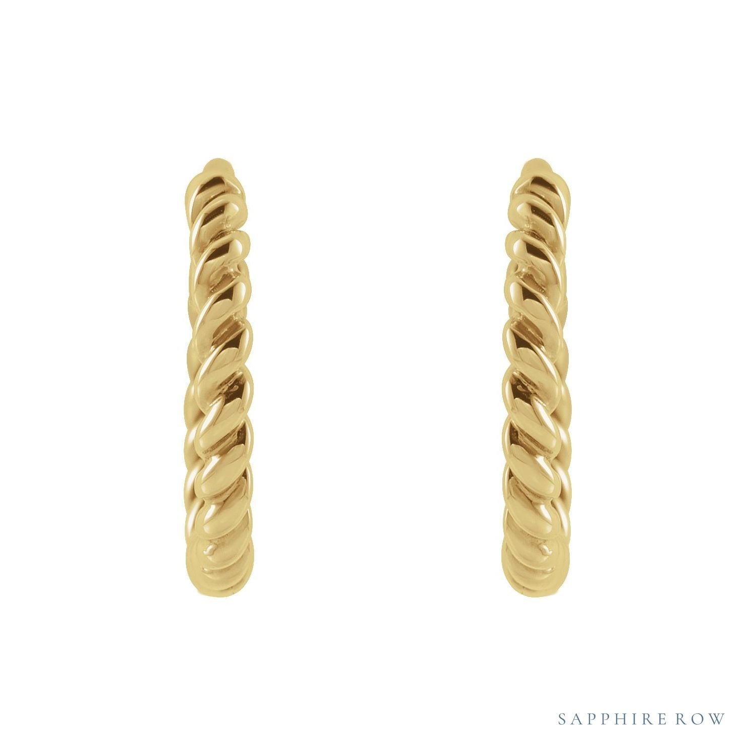 Sapphire Row Gold Twisted Rope Midi Hoop Earrings - 14K Yellow Gold (view 2)