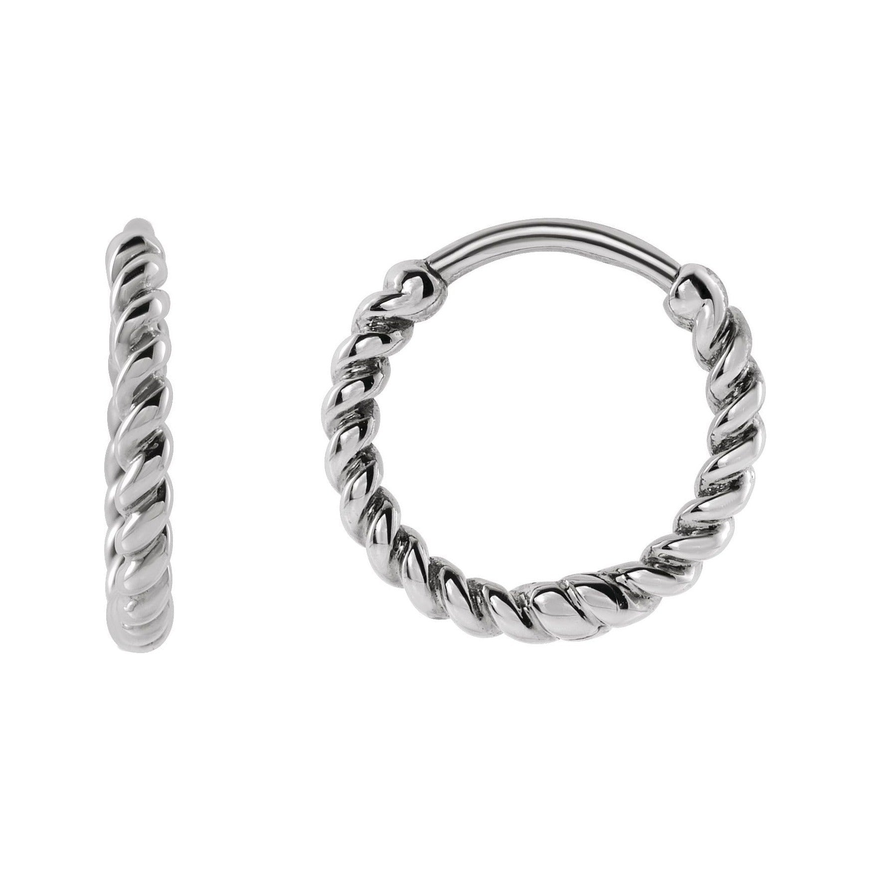 Sapphire Row Gold Twisted Rope Midi Hoop Earrings - 14K White Gold