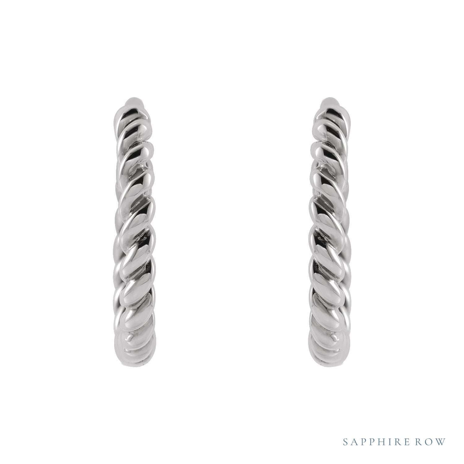 Sapphire Row Gold Twisted Rope Midi Hoop Earrings - 14K White Gold (view 2)