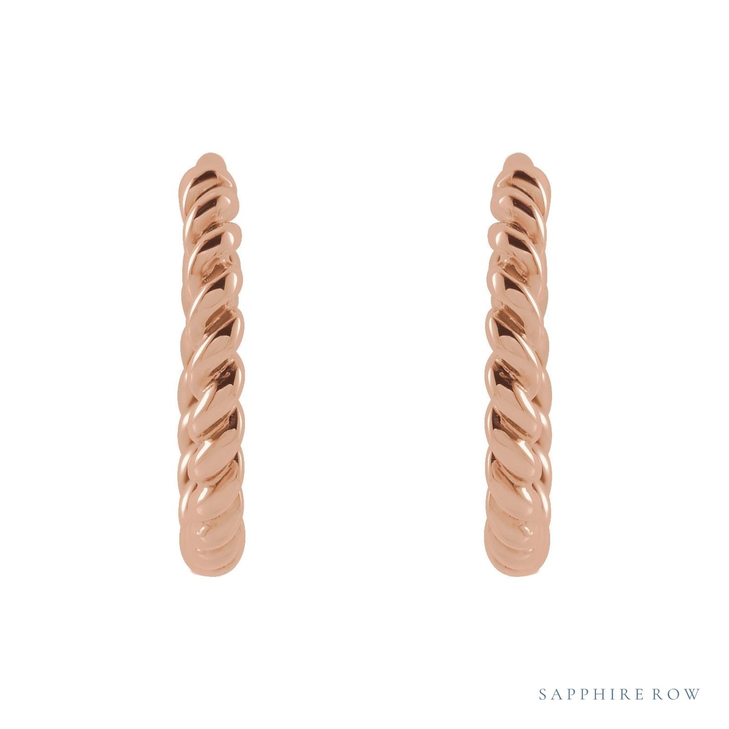 Sapphire Row Gold Twisted Rope Midi Hoop Earrings - 14K Rose Gold (view 2)