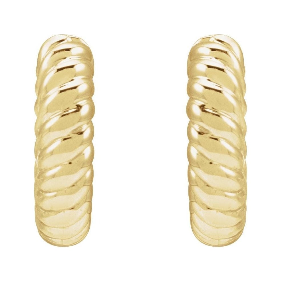 Sapphire Row Gold Twisted Rope Huggie Earrings - 14K Yellow Gold, 10.5 mm (view 2)
