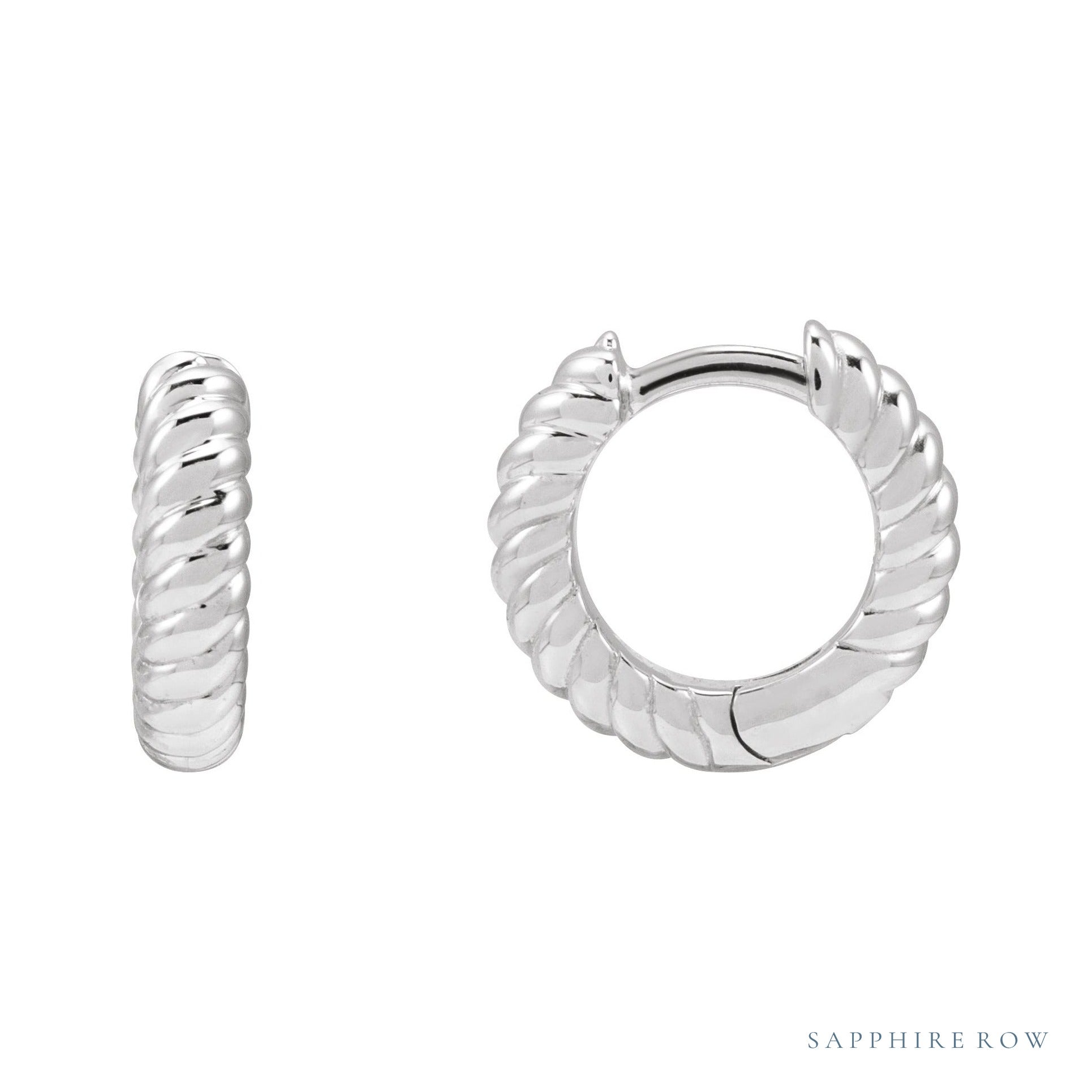 Sapphire Row Gold Twisted Rope Huggie Earrings - Platinum, 10.5 mm
