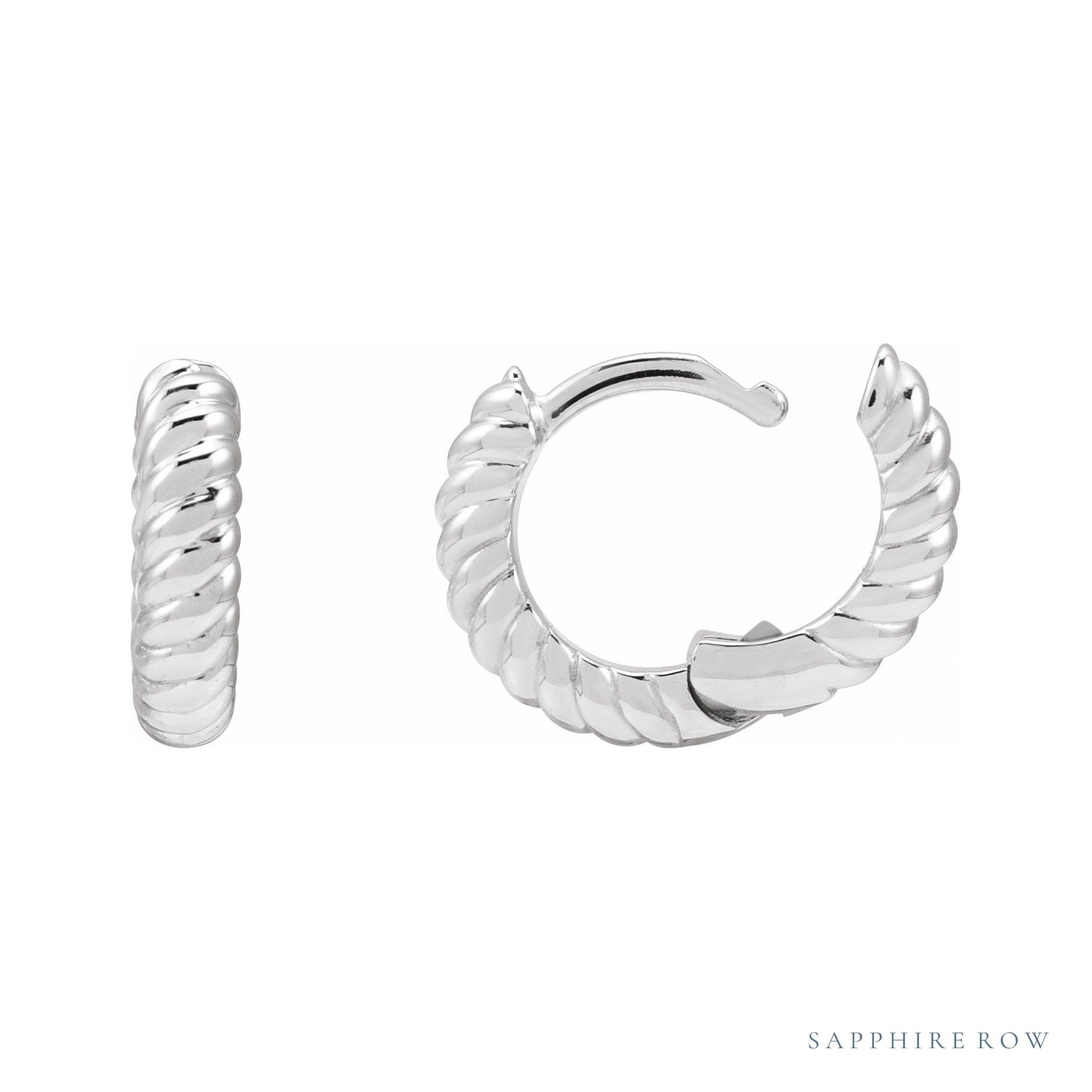 Sapphire Row Gold Twisted Rope Huggie Earrings - Platinum, 10.5 mm (view 3)