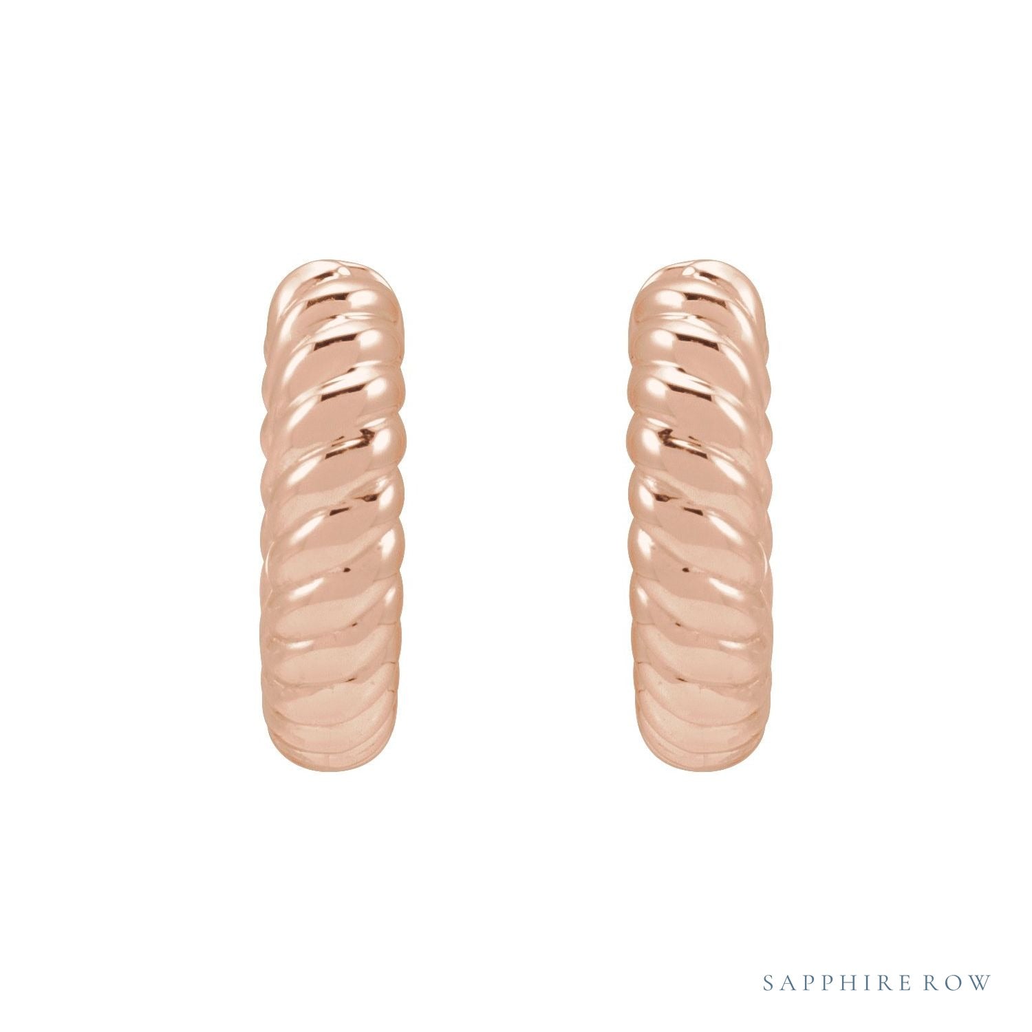 Sapphire Row Gold Twisted Rope Huggie Earrings - 14K Rose Gold (view 2)