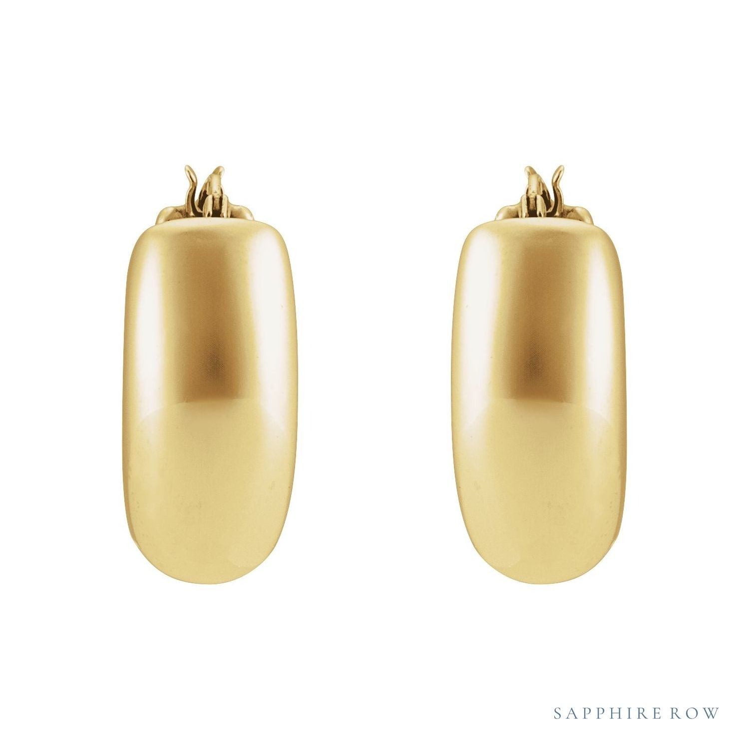 Sapphire Row Gold Puffed Huggie Earrings - 14K Yellow Gold (view 2)