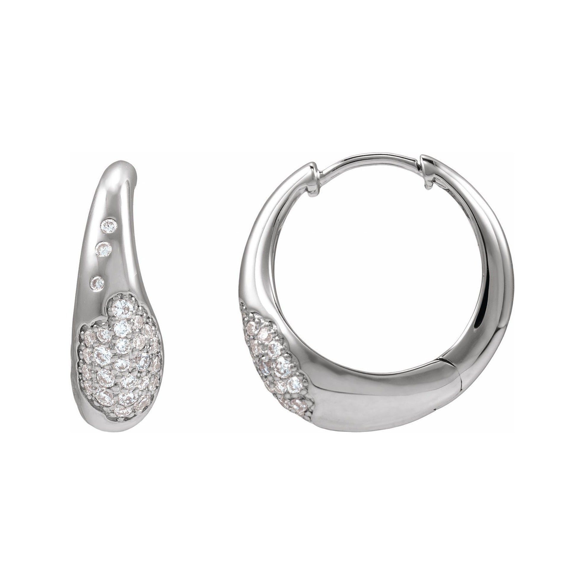 Sapphire Row Lab-Grown Diamond Molten Pavé Dome Huggie Earrings - 14K White Gold