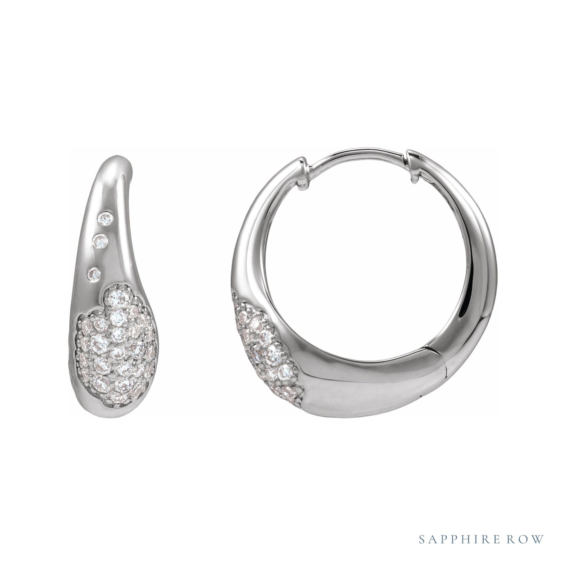 Sapphire Row Lab-Grown Diamond Molten Pavé Dome Huggie Earrings - 14K White Gold